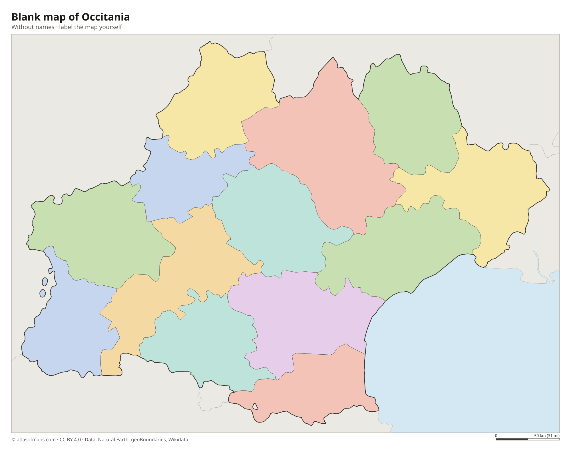 Blank map of Occitania without names