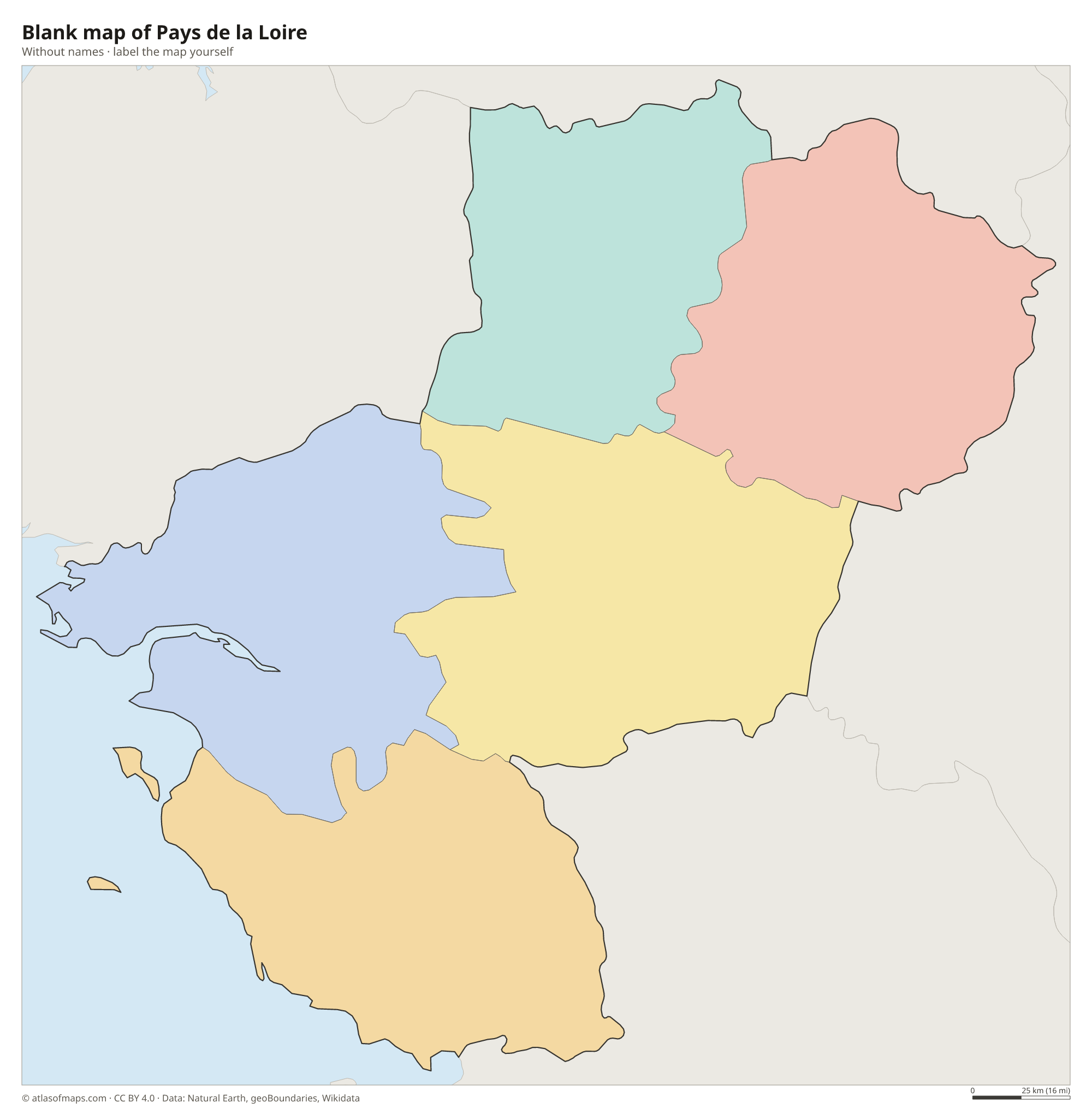 Blank map of Pays de la Loire without names