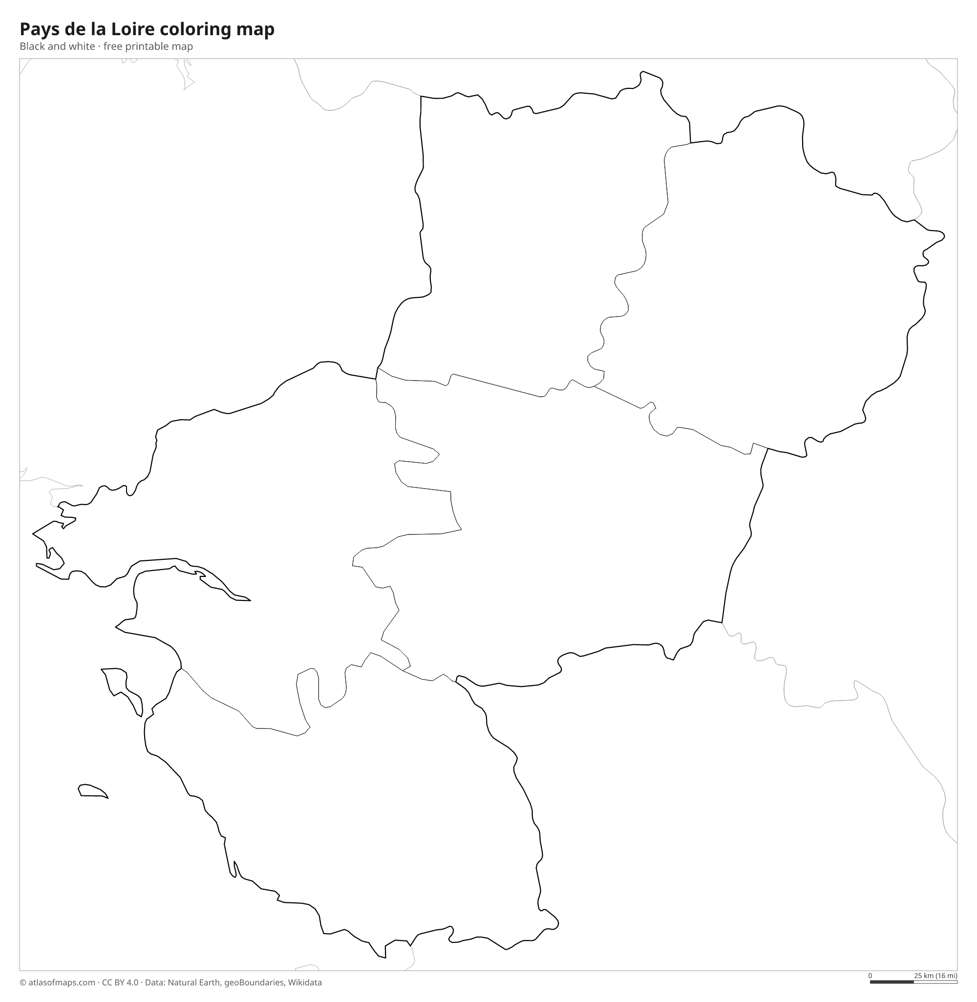 Black-and-white coloring map of Pays de la Loire
