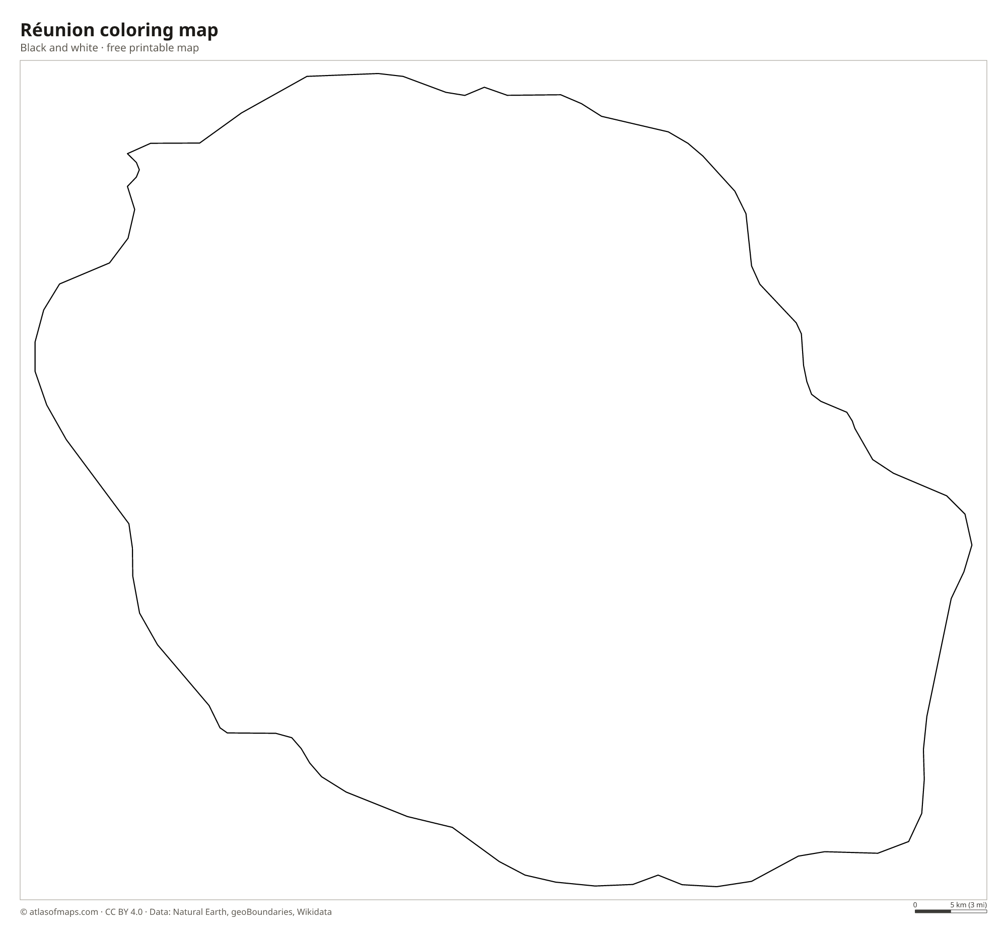Black-and-white coloring map of Réunion