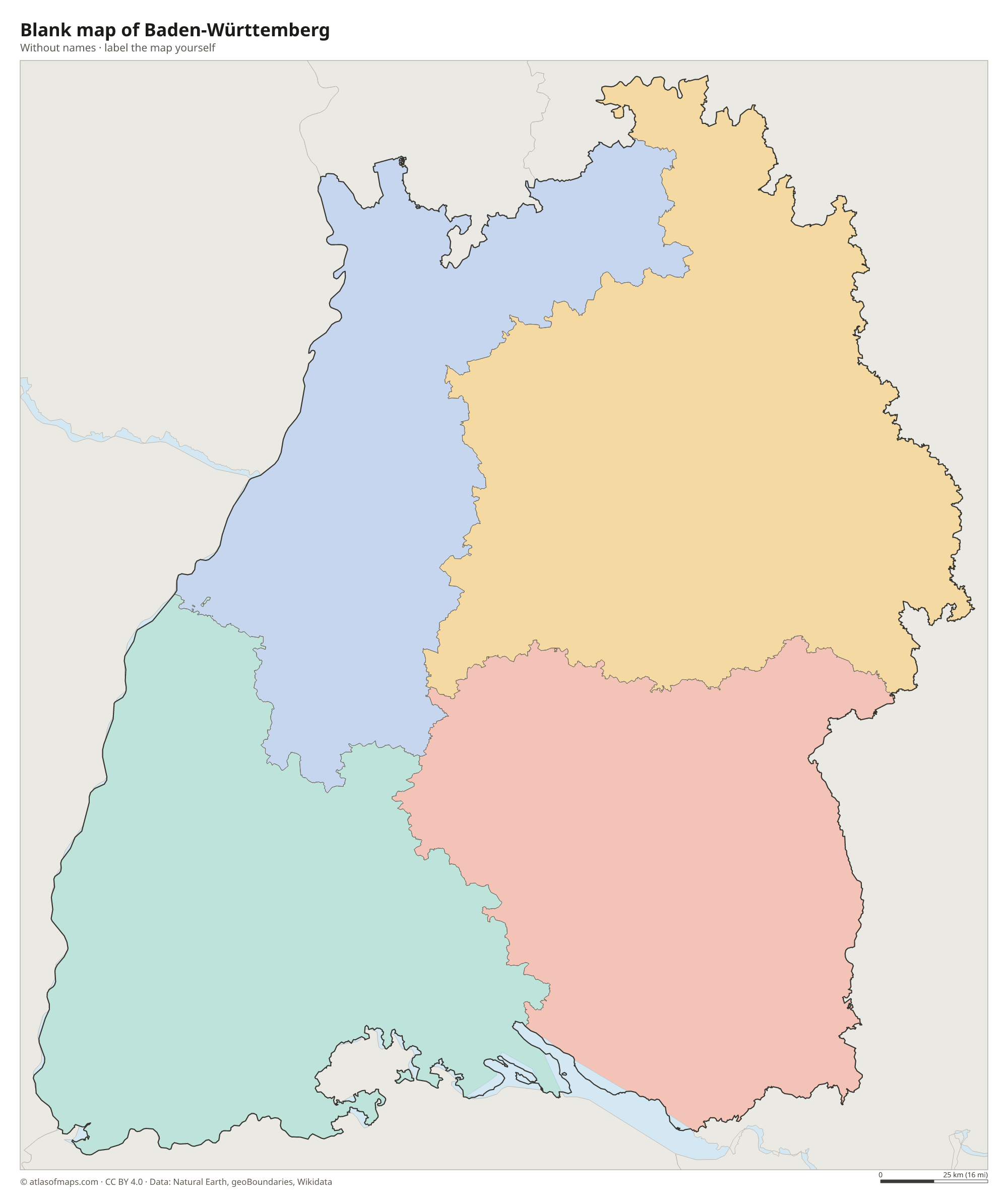 Blank map of Baden-Württemberg without names
