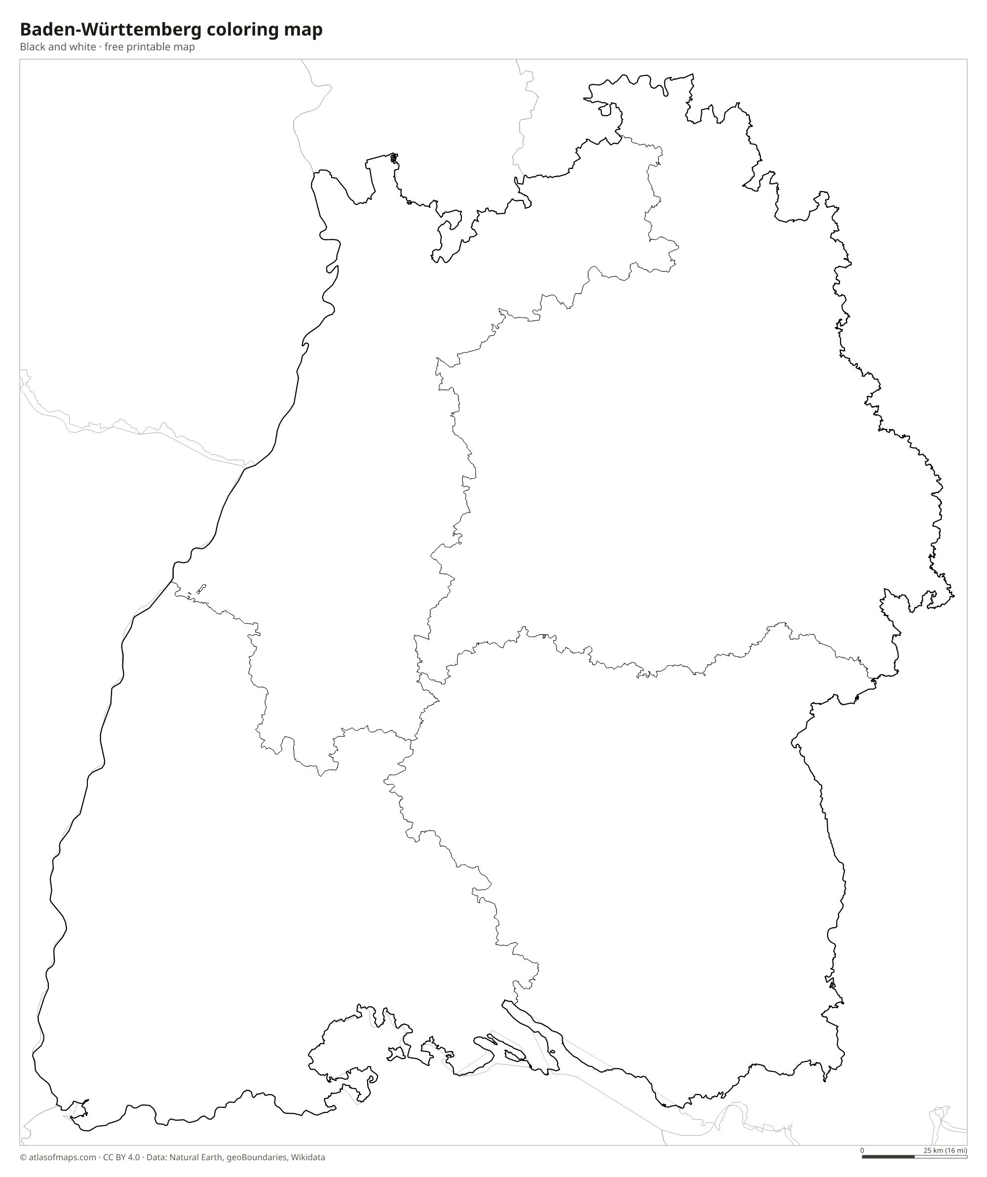 Black-and-white coloring map of Baden-Württemberg