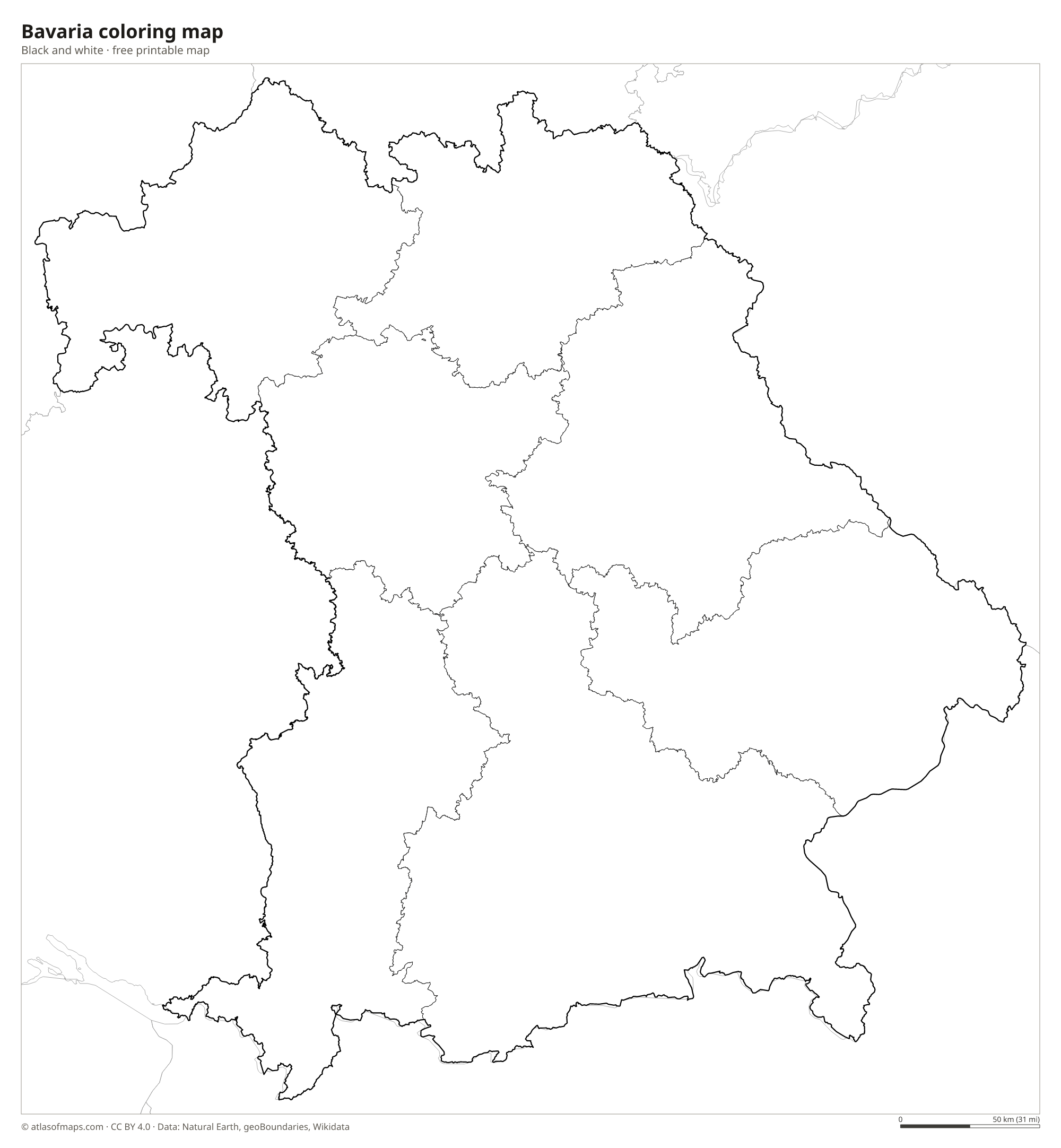 Black-and-white coloring map of Bavaria