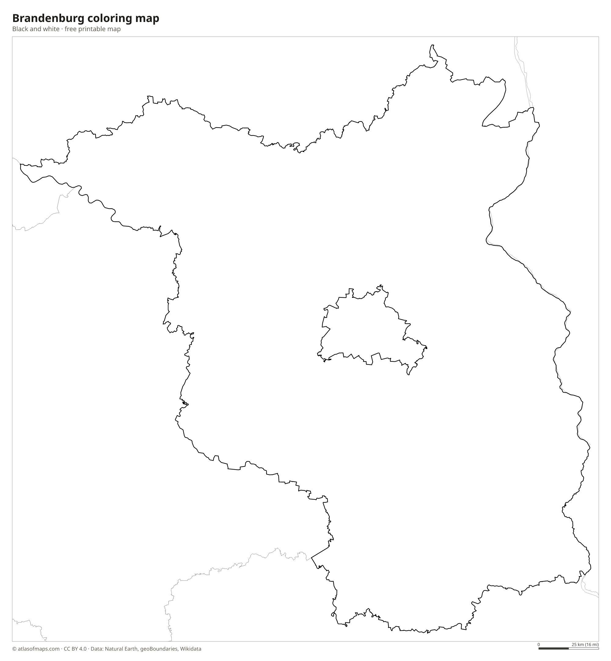 Black-and-white coloring map of Brandenburg