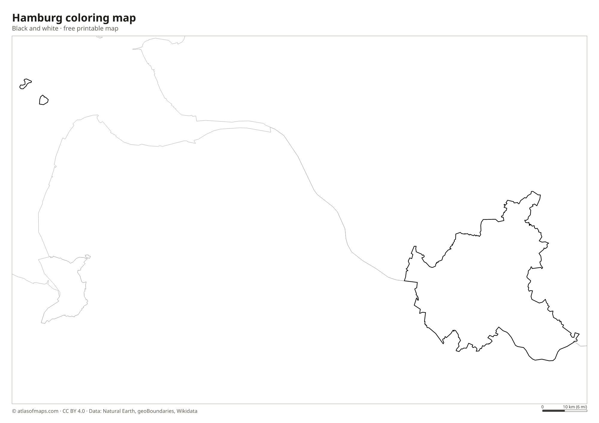 Black-and-white coloring map of Hamburg