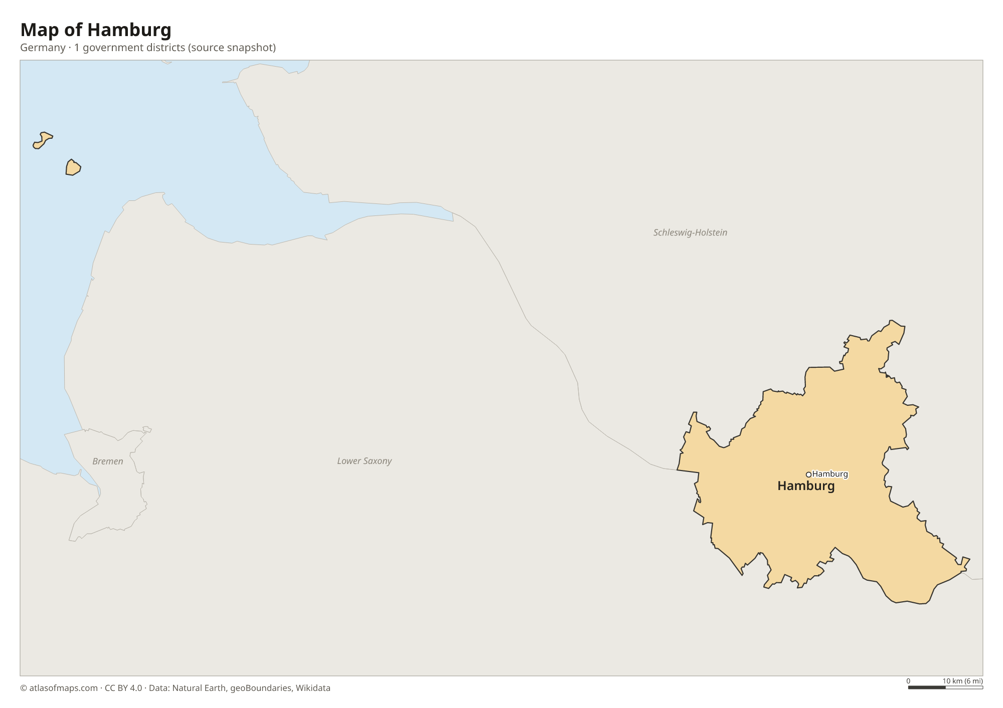 Map of Hamburg, cities and government districts
