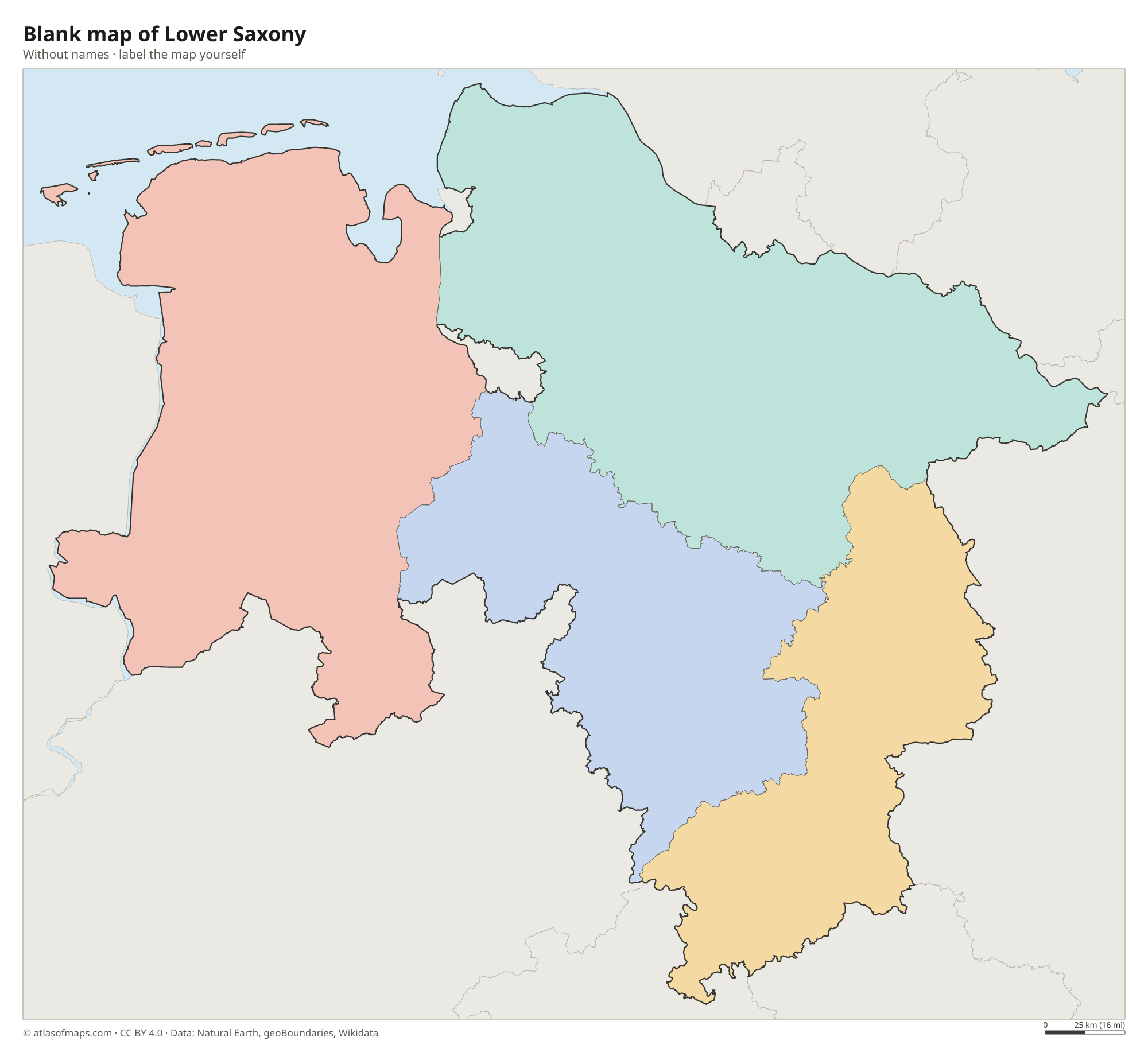Blank map of Lower Saxony without names