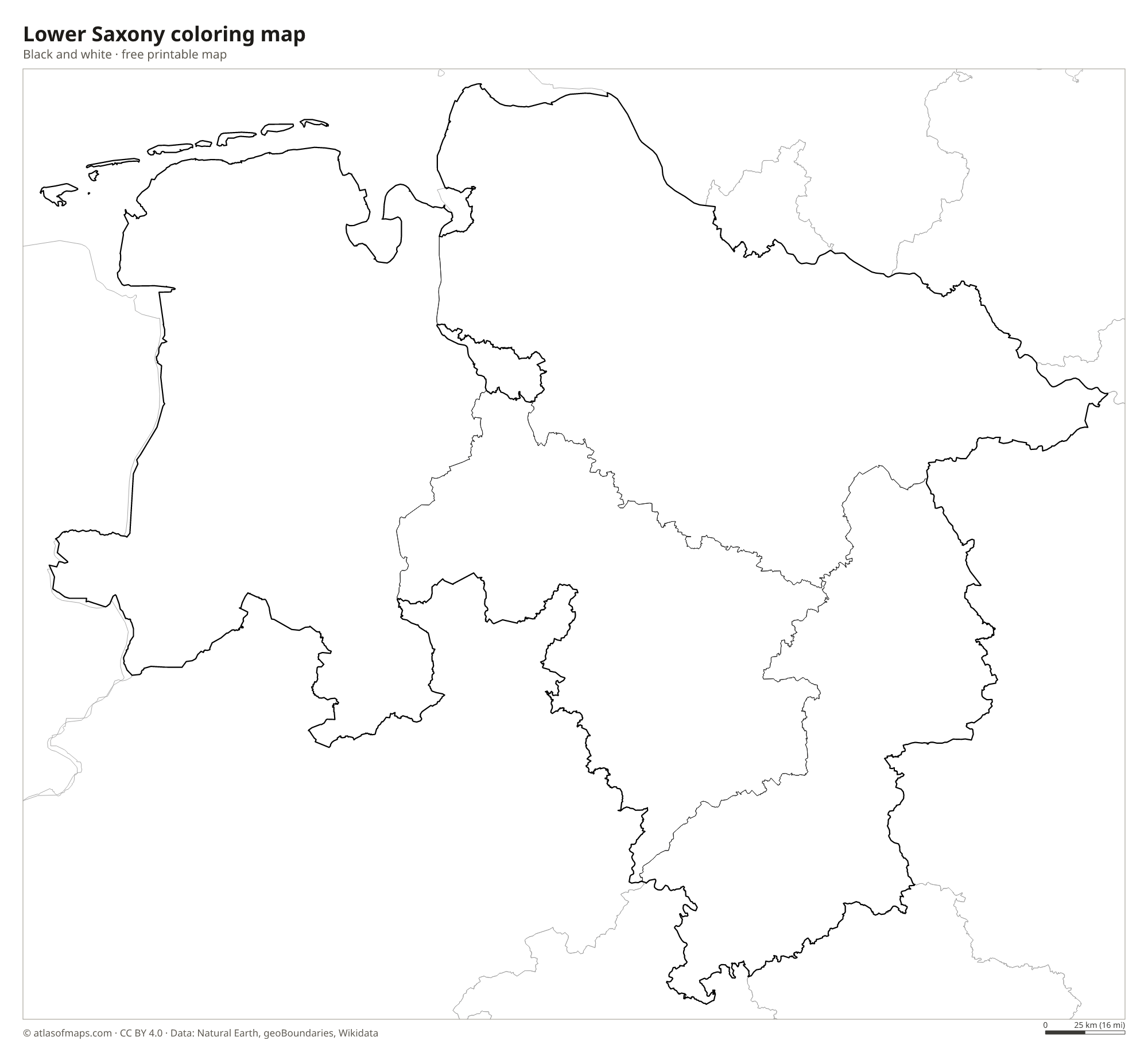 Black-and-white coloring map of Lower Saxony