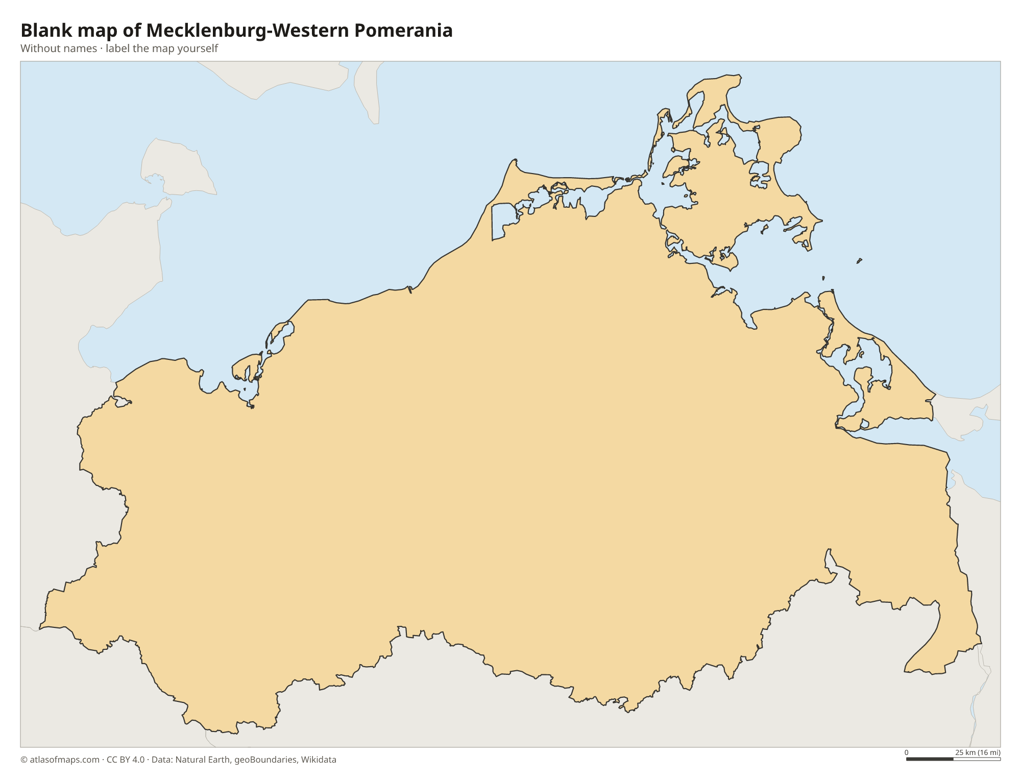 Blank map of Mecklenburg-Western Pomerania without names