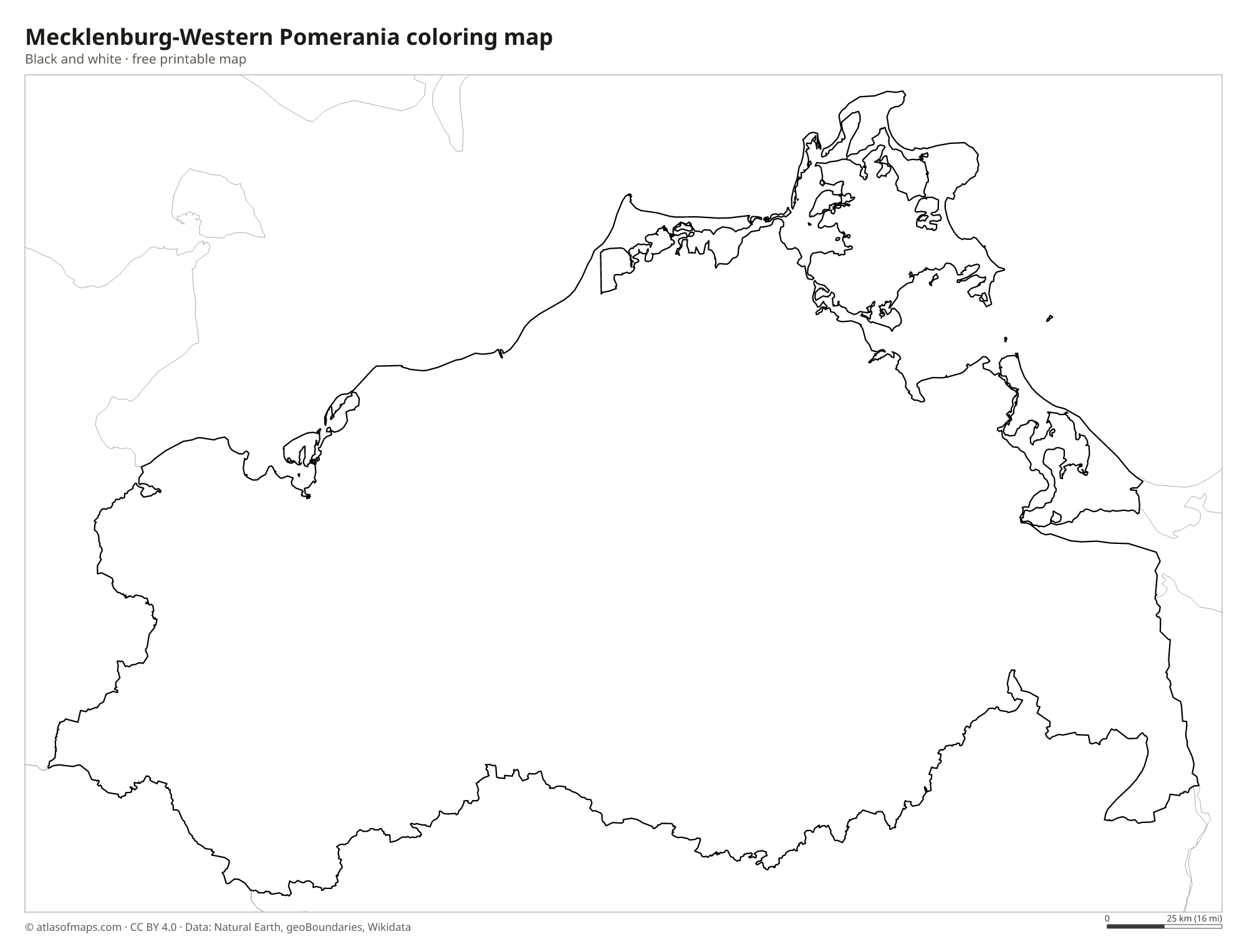 Black-and-white coloring map of Mecklenburg-Western Pomerania