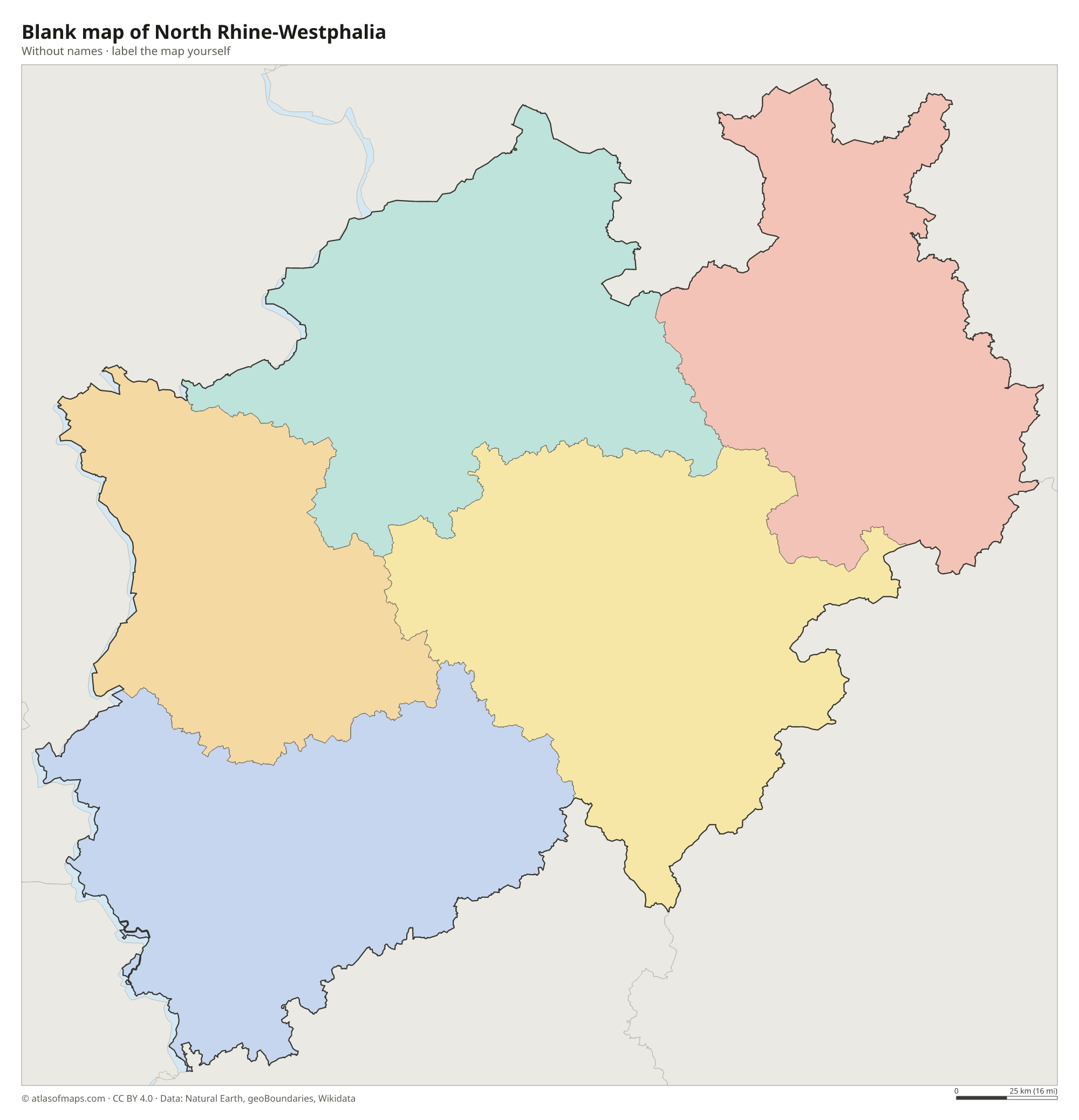 Blank map of North Rhine-Westphalia without names