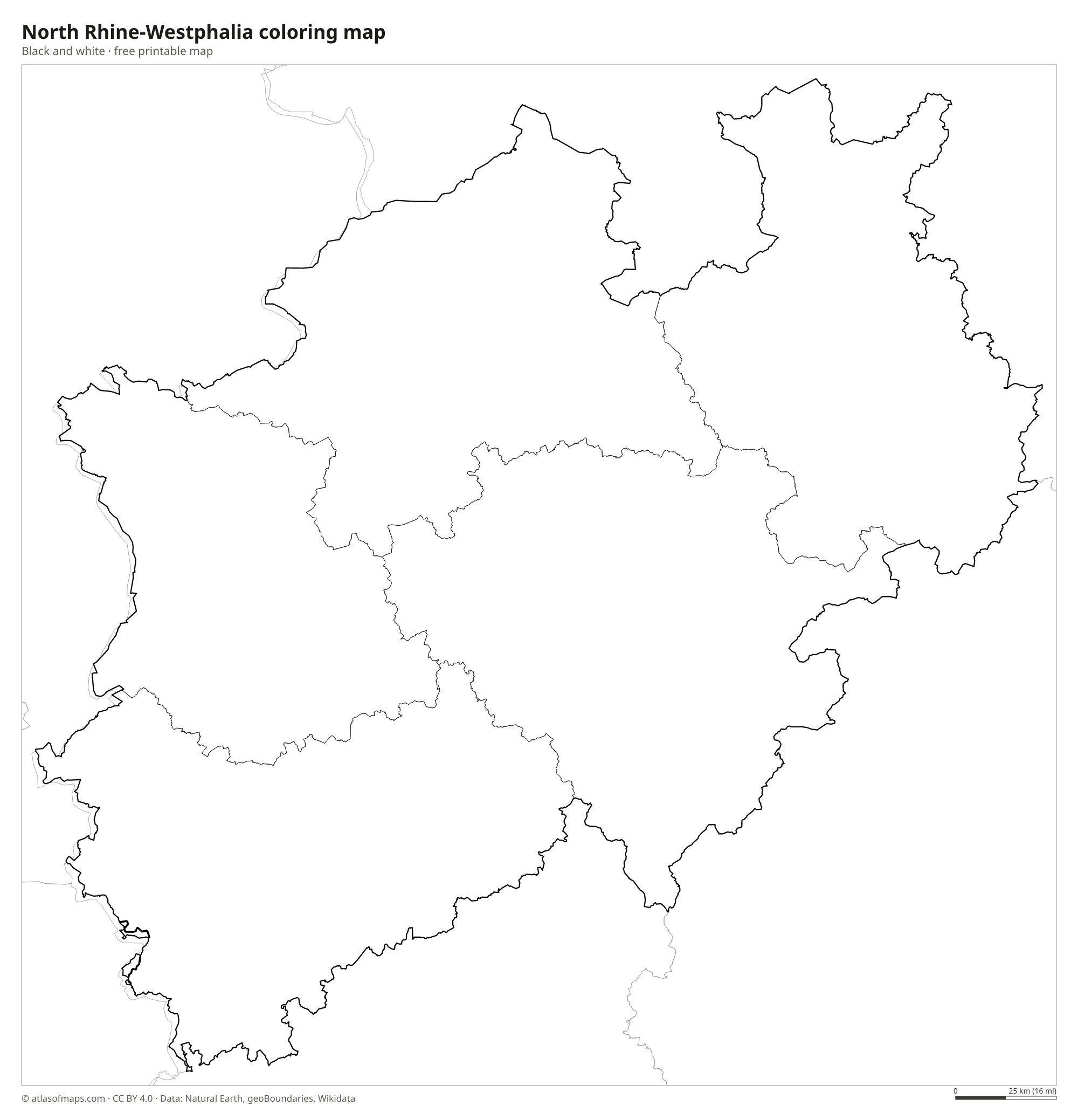 Black-and-white coloring map of North Rhine-Westphalia