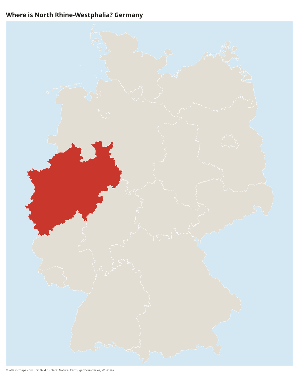 Location of North Rhine-Westphalia in Germany
