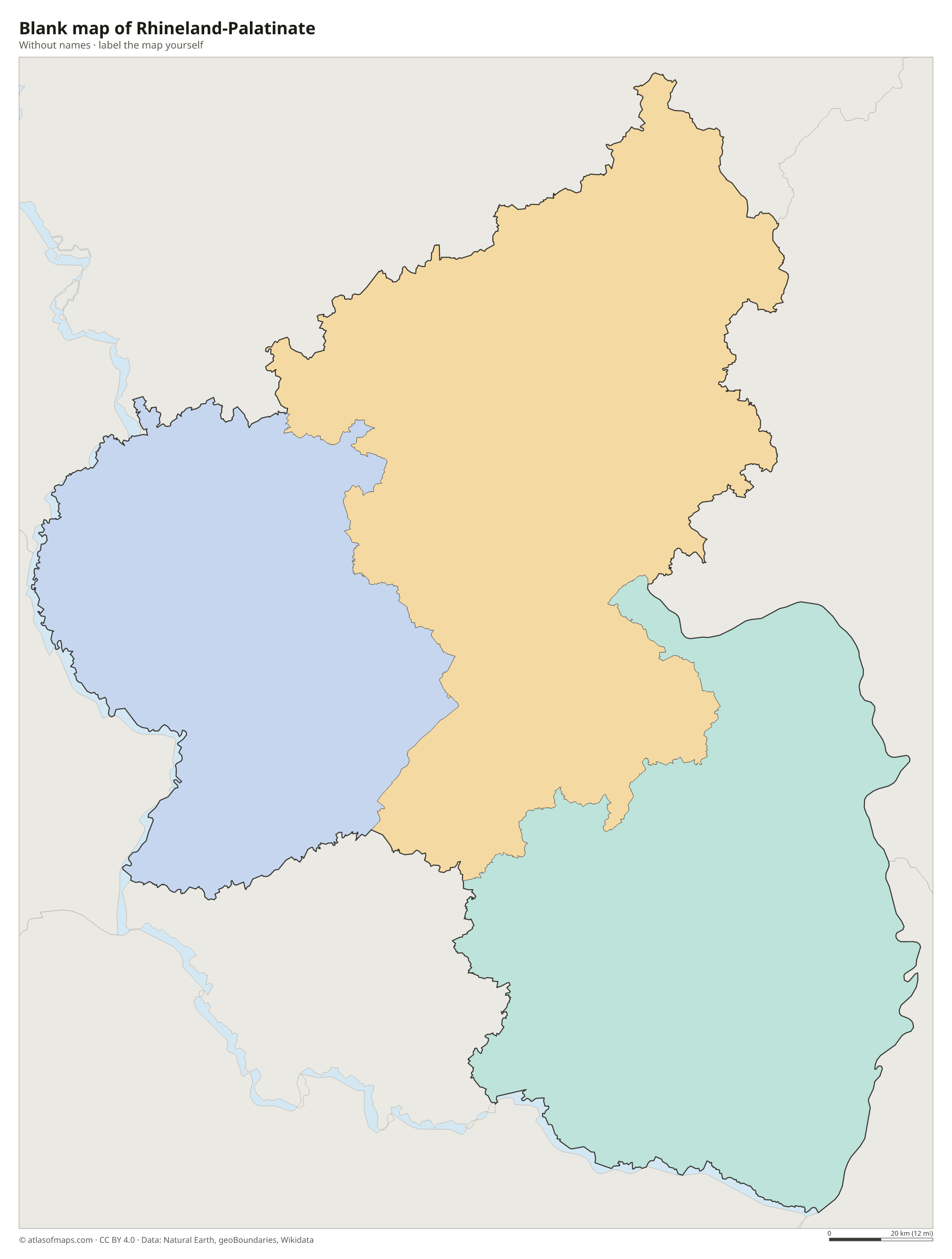 Blank map of Rhineland-Palatinate without names