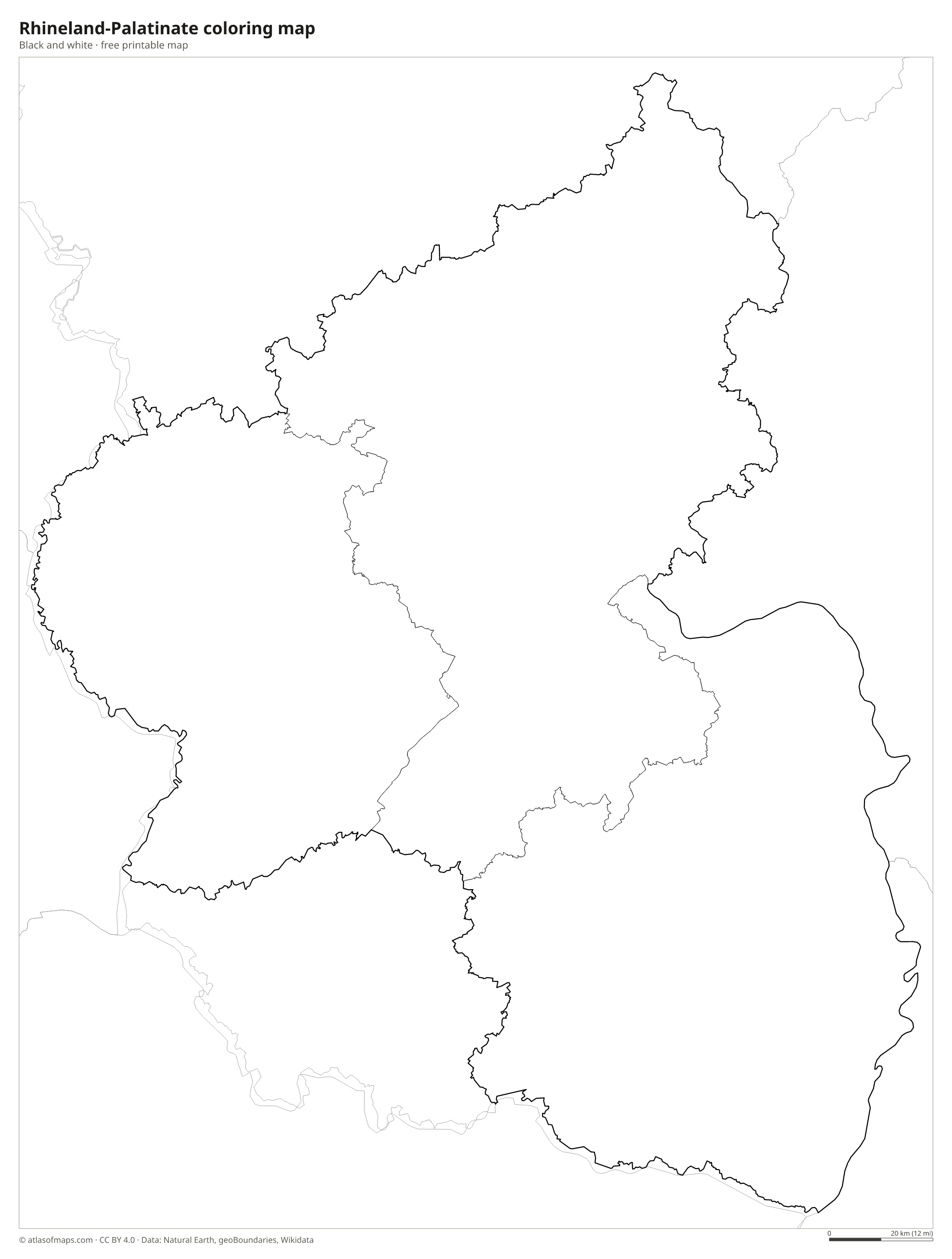 Black-and-white coloring map of Rhineland-Palatinate