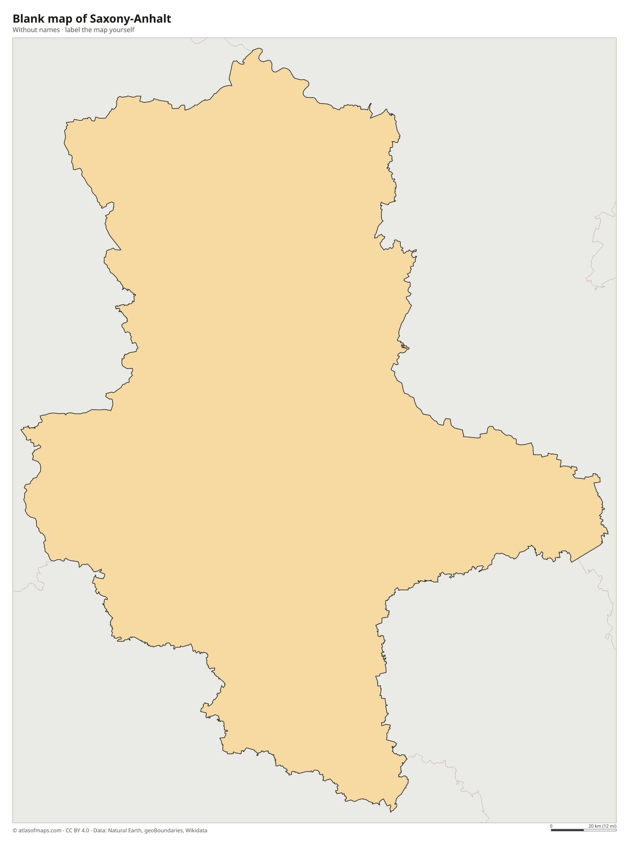 Blank map of Saxony-Anhalt without names