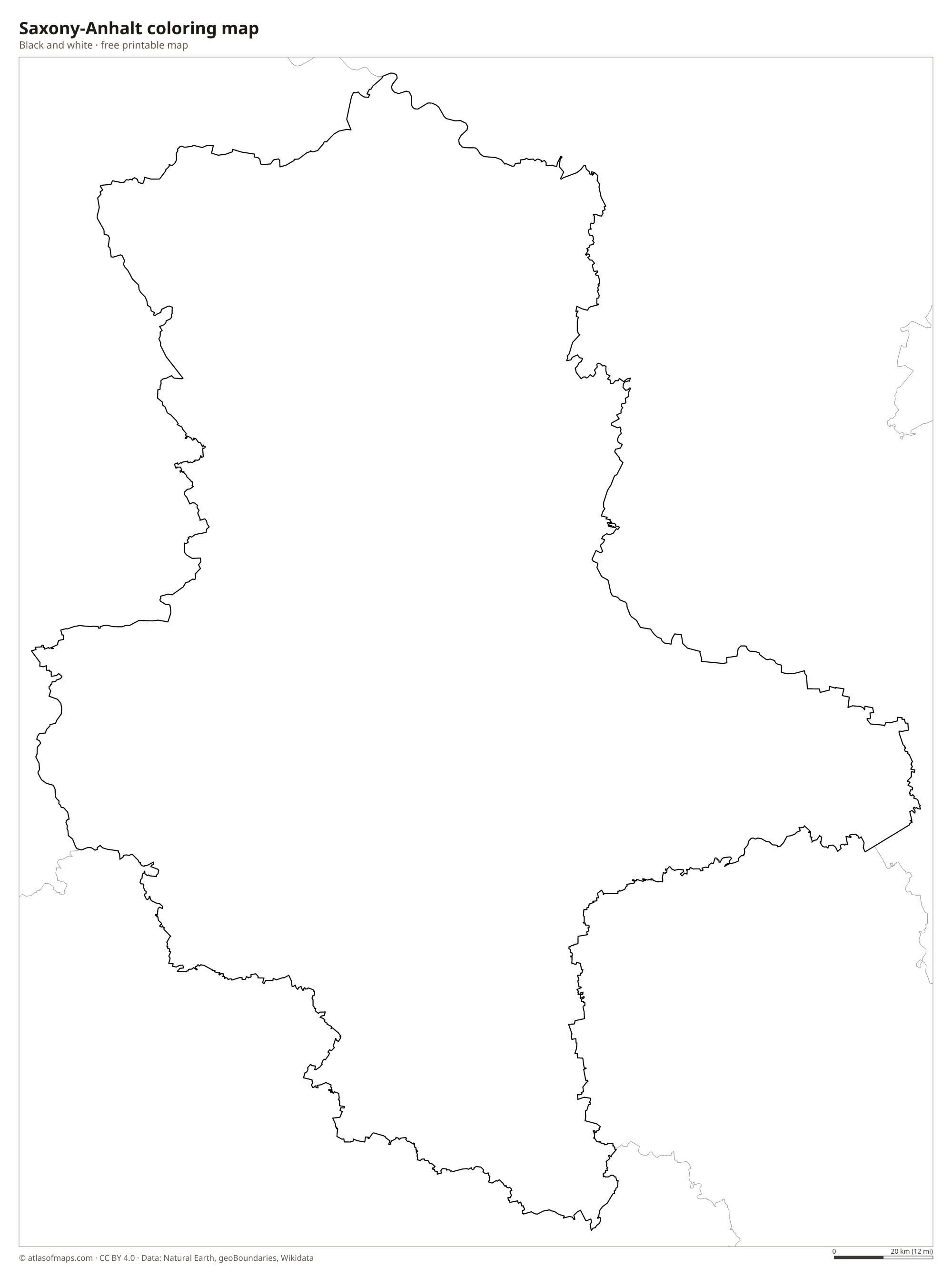 Black-and-white coloring map of Saxony-Anhalt