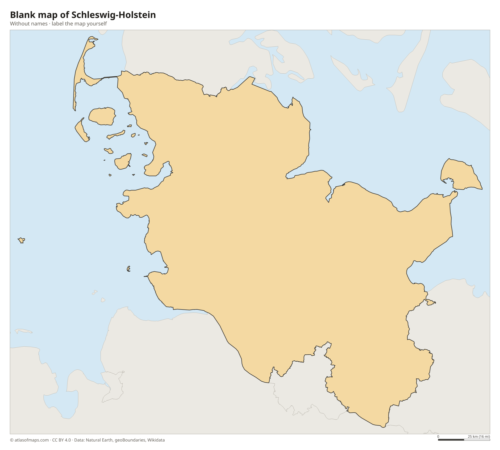 Blank map of Schleswig-Holstein without names