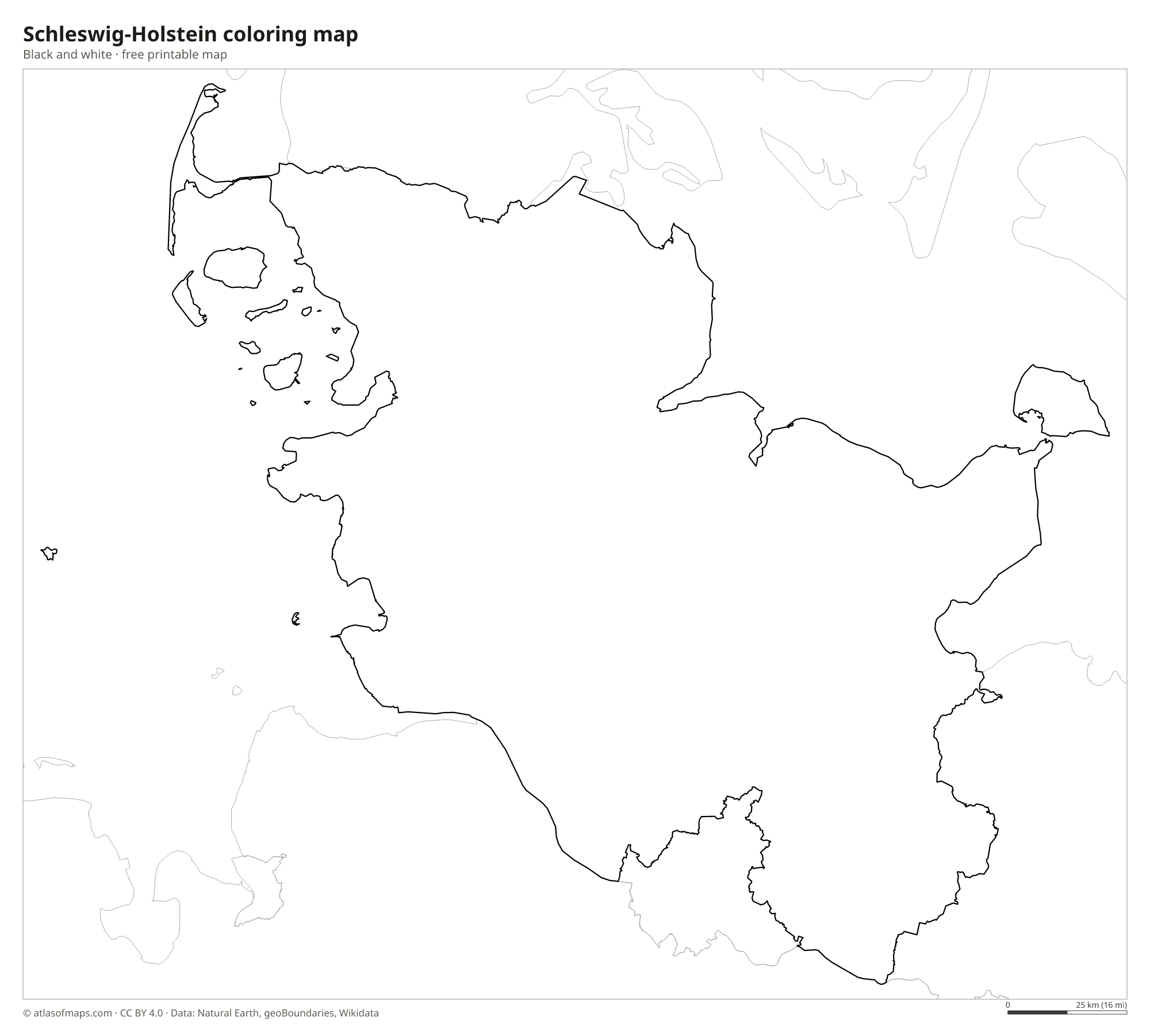Black-and-white coloring map of Schleswig-Holstein