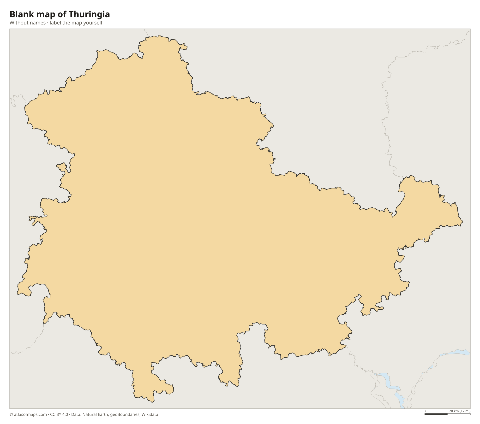 Blank map of Thuringia without names