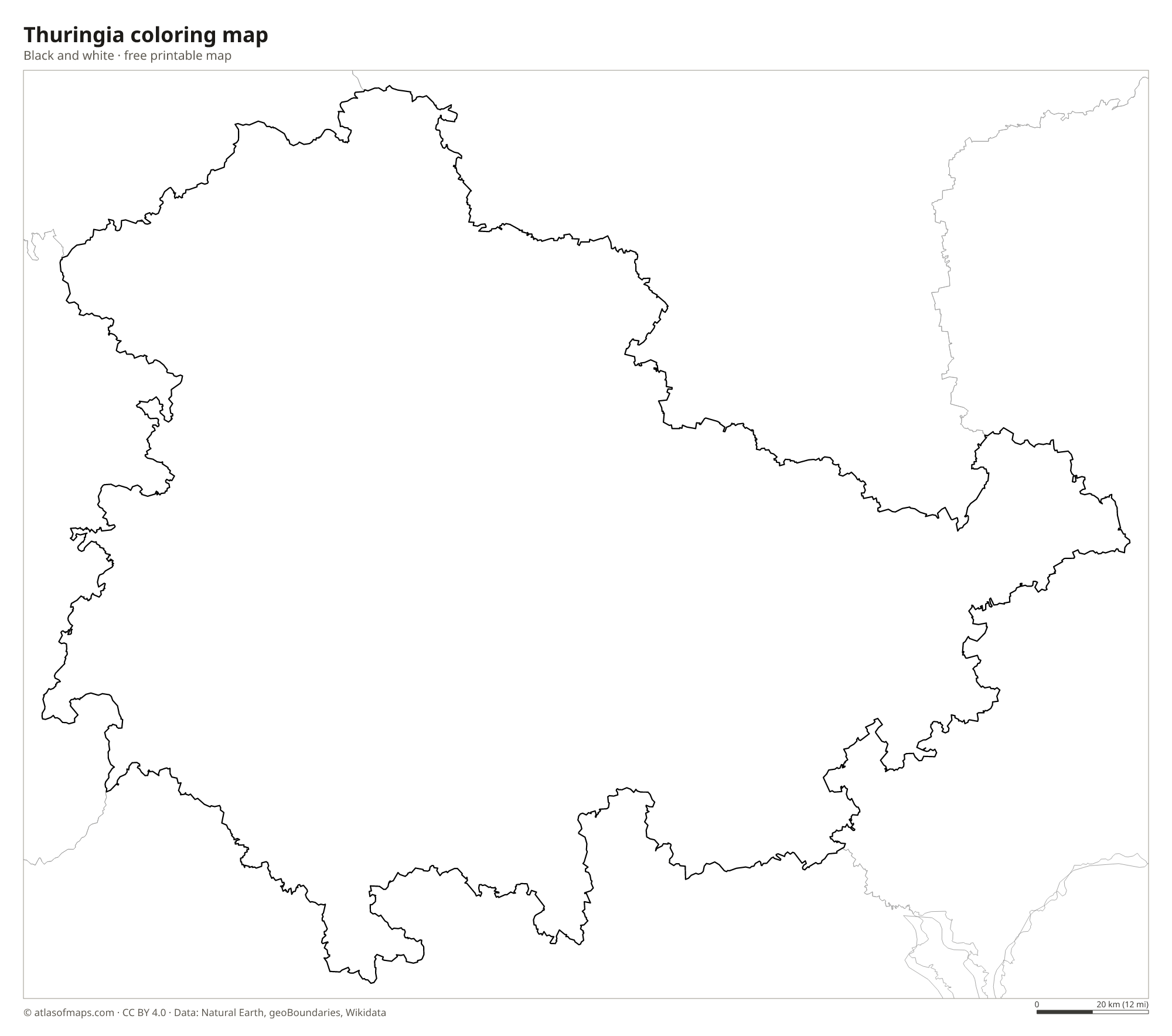 Black-and-white coloring map of Thuringia