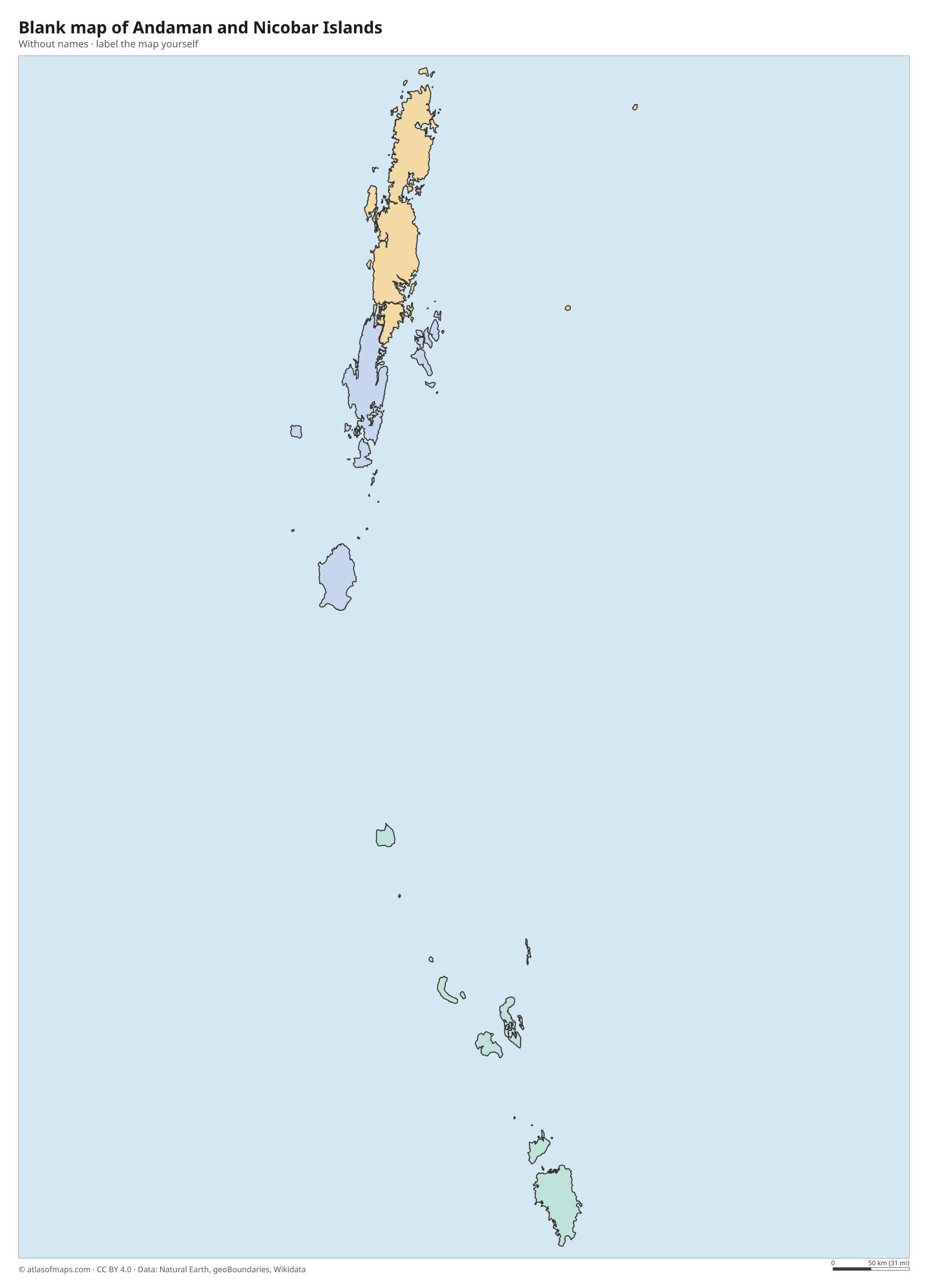 Blank map of Andaman and Nicobar Islands without names