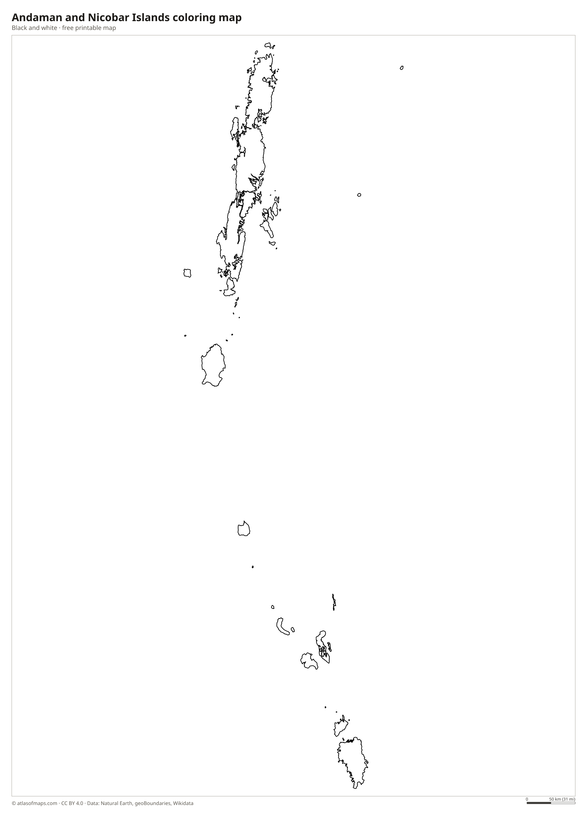 Black-and-white coloring map of Andaman and Nicobar Islands