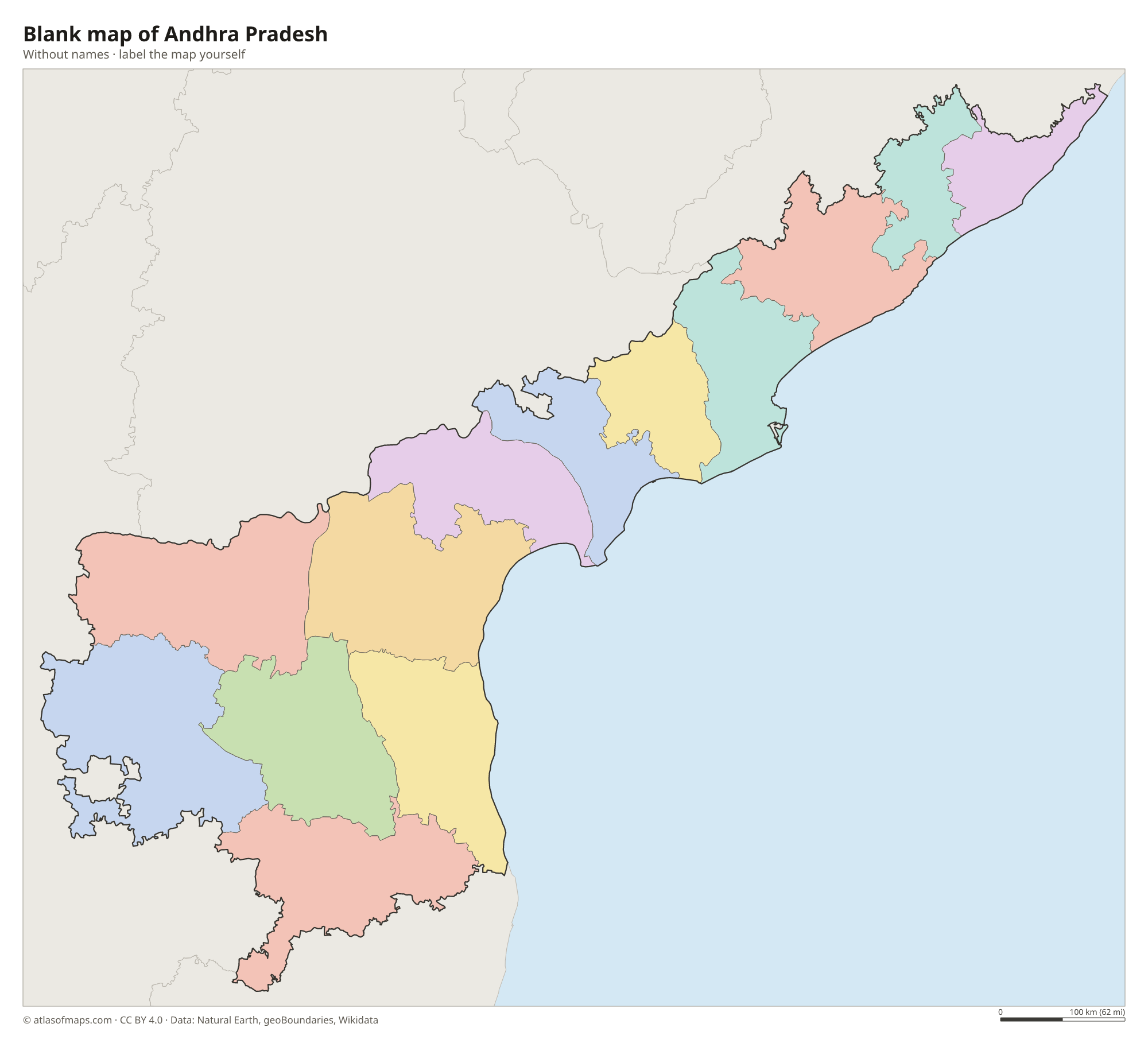 Blank map of Andhra Pradesh without names