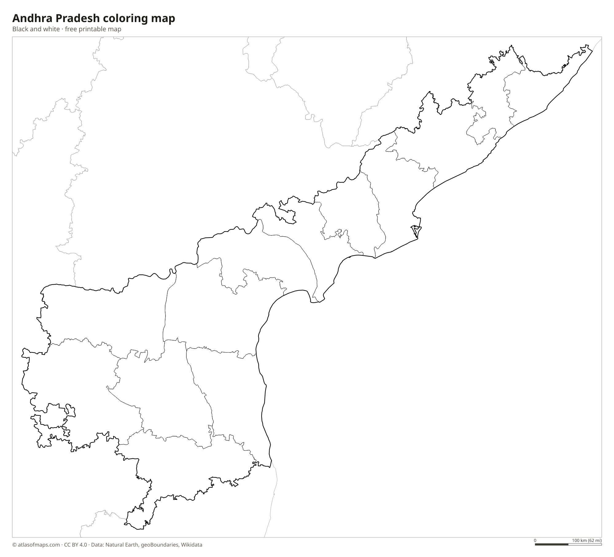 Black-and-white coloring map of Andhra Pradesh