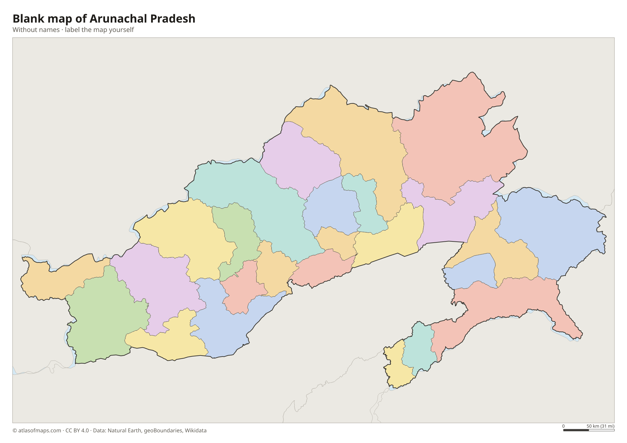 Blank map of Arunachal Pradesh without names