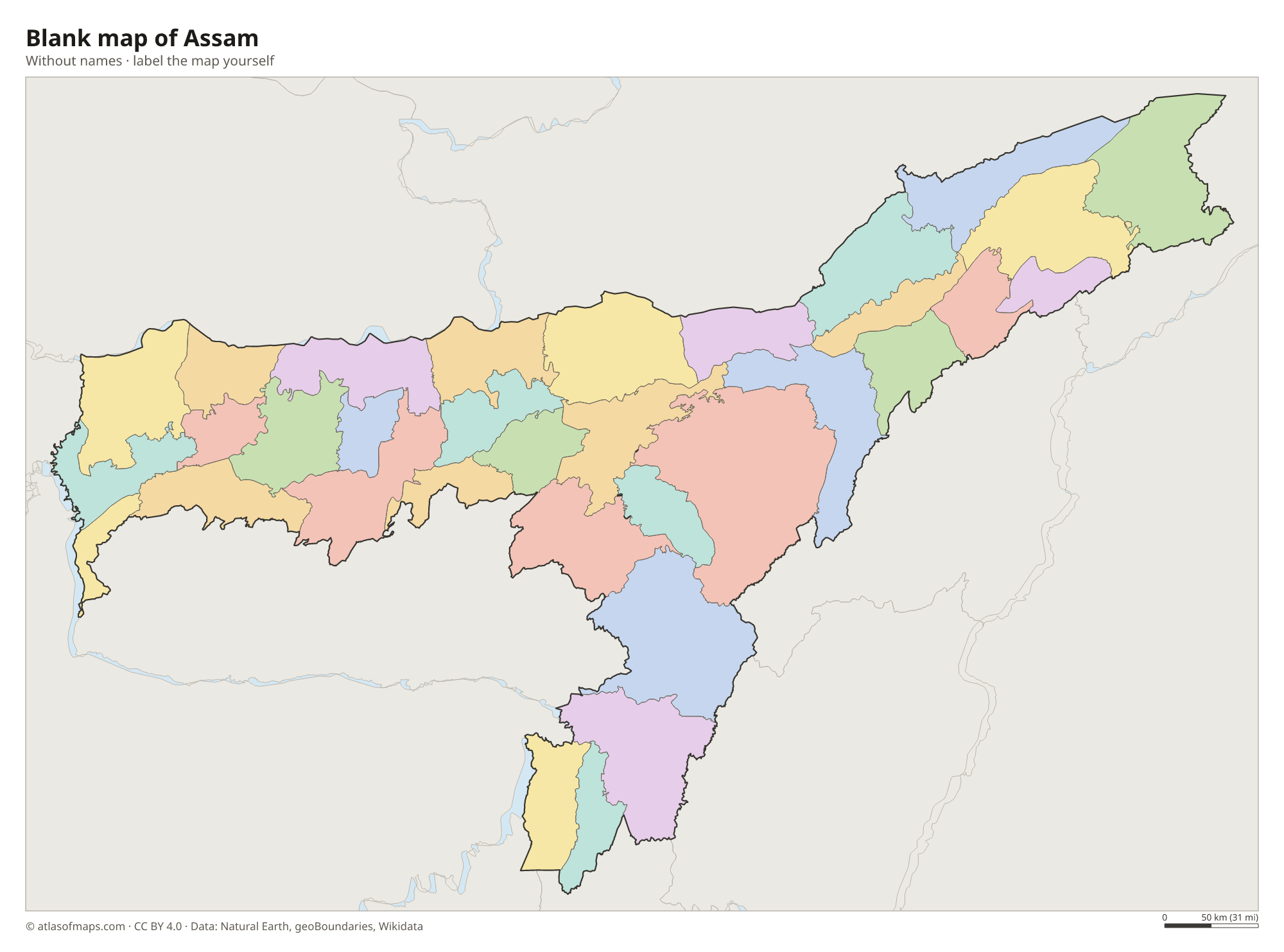 Blank map of Assam without names