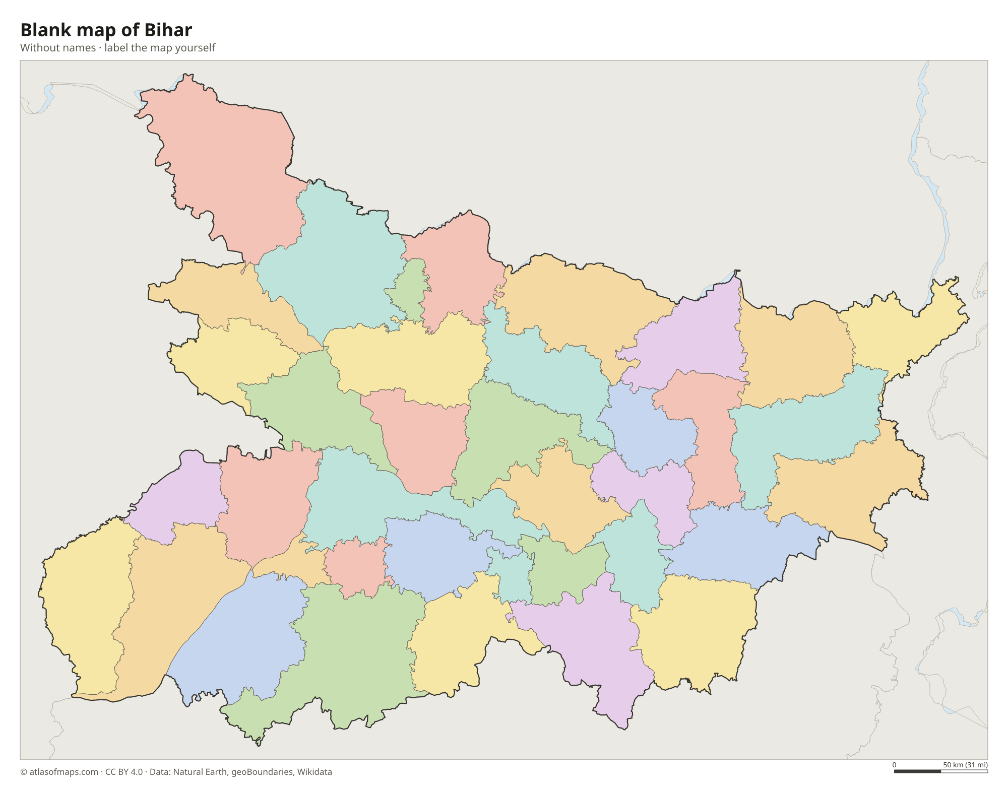 Blank map of Bihar without names