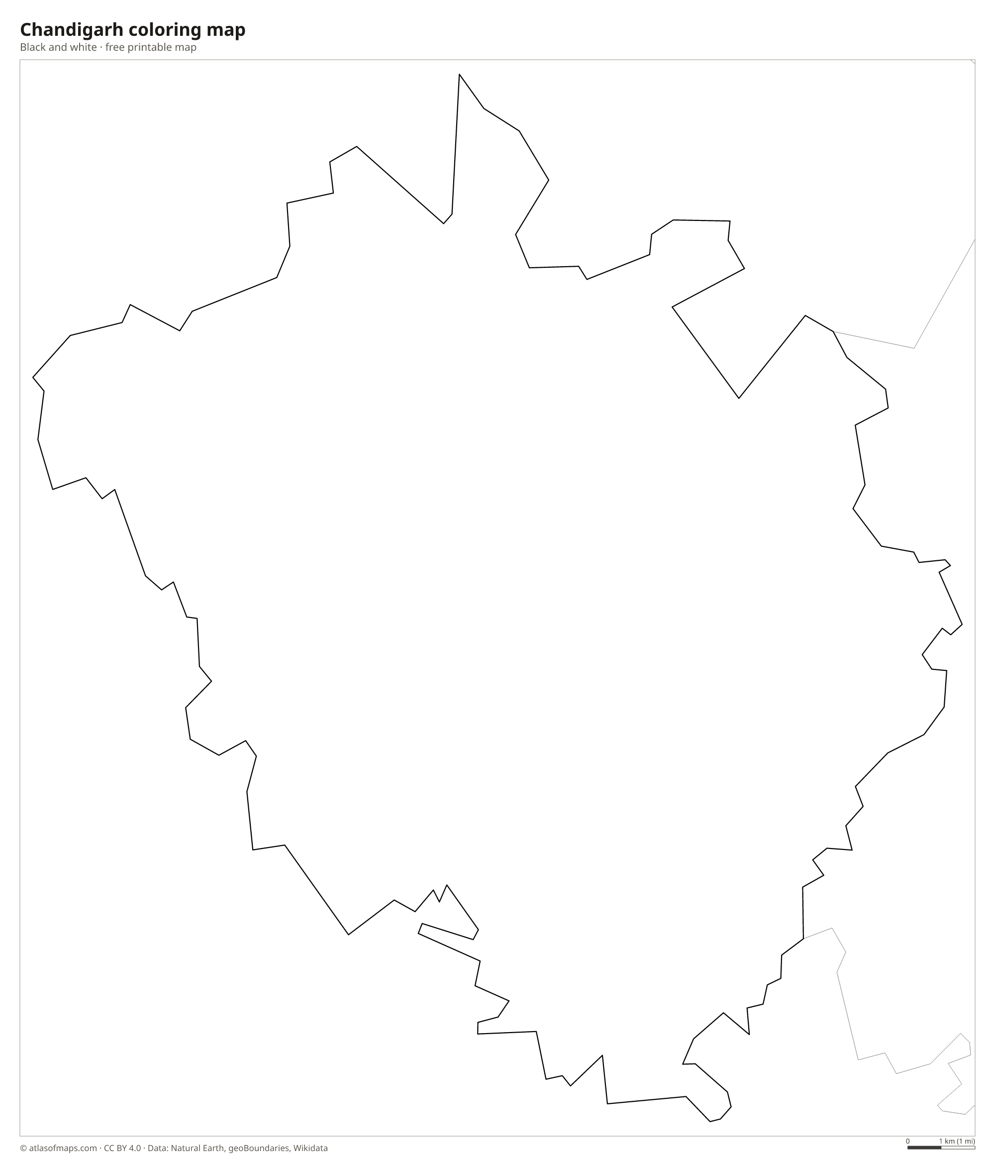 Black-and-white coloring map of Chandigarh