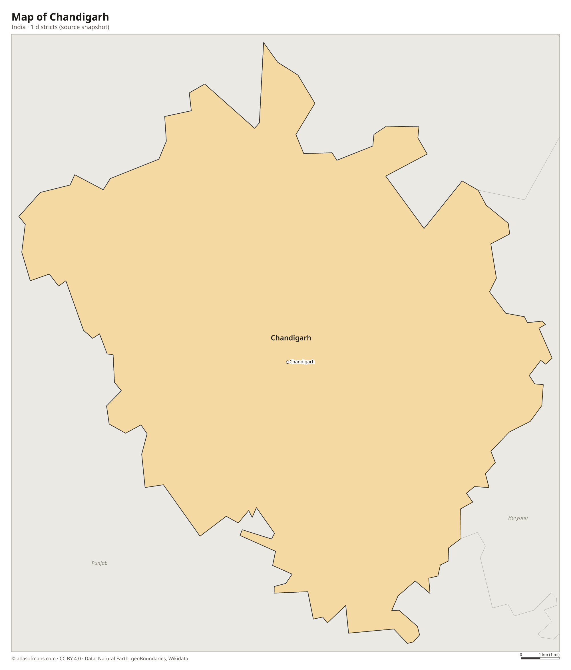 Map of Chandigarh, cities and districts
