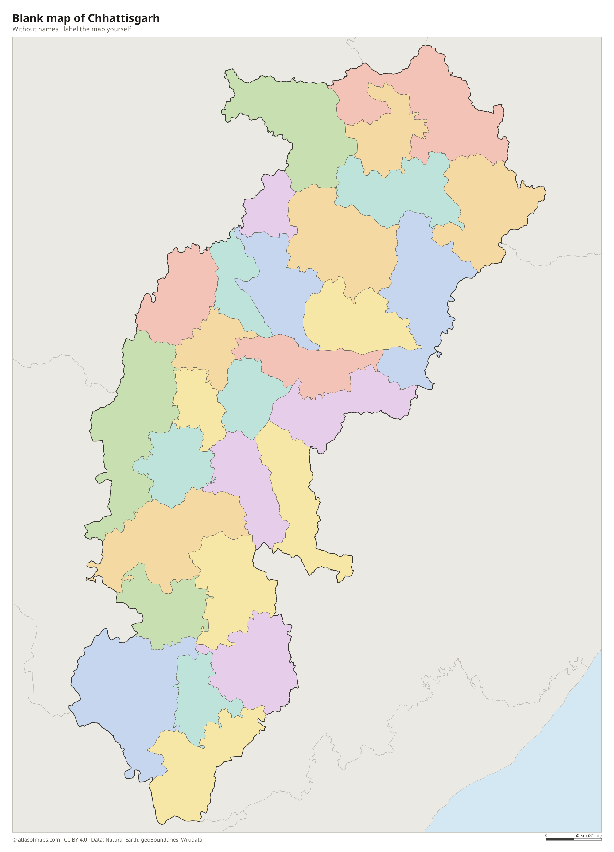 Blank map of Chhattisgarh without names