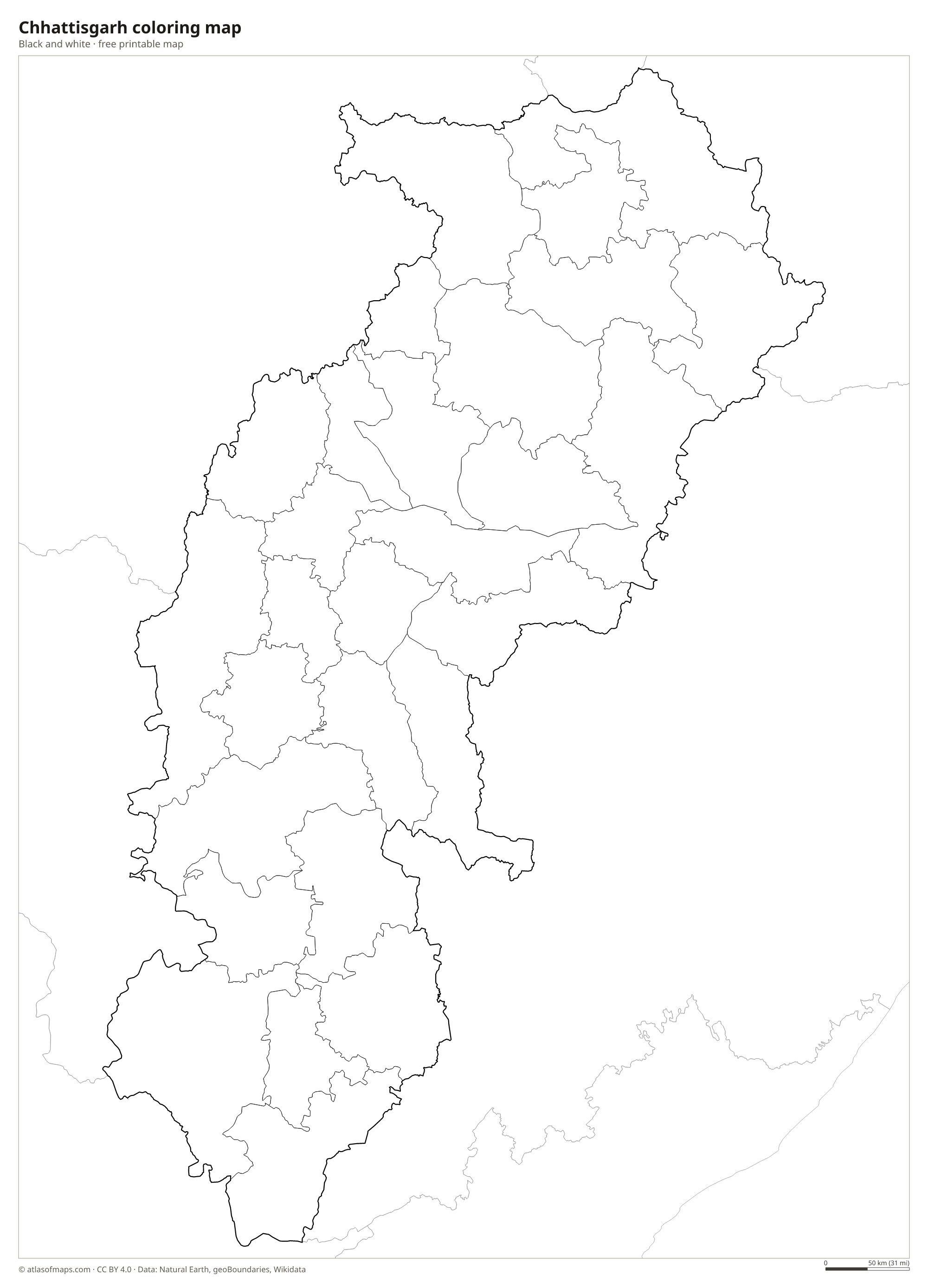 Black-and-white coloring map of Chhattisgarh