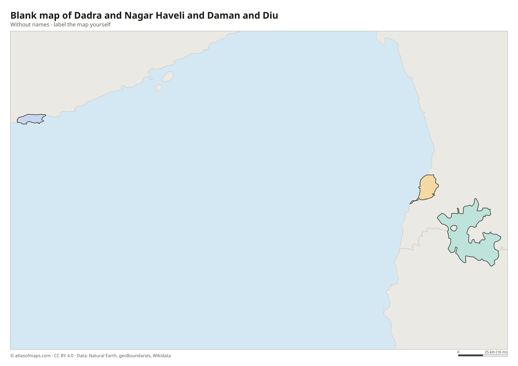 Blank map of Dadra and Nagar Haveli and Daman and Diu without names