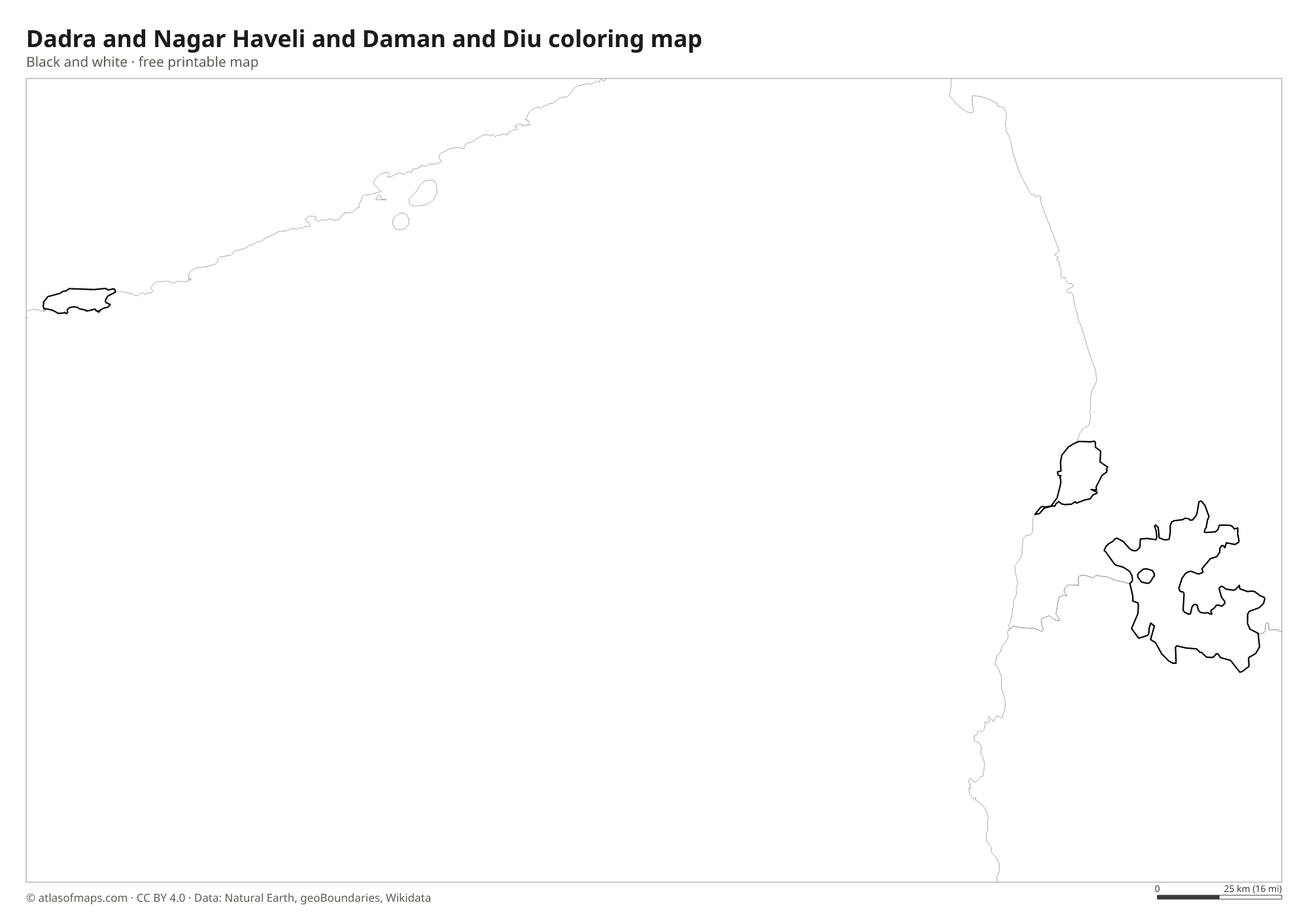 Black-and-white coloring map of Dadra and Nagar Haveli and Daman and Diu