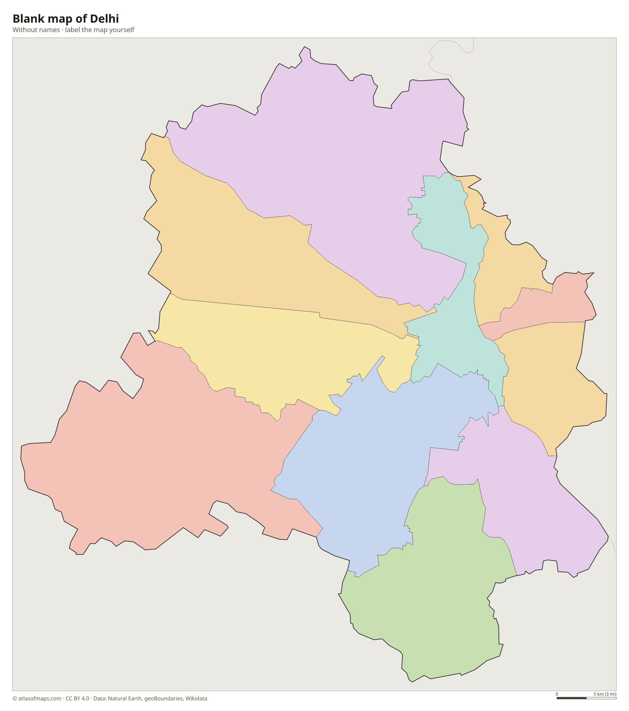 Blank map of Delhi without names