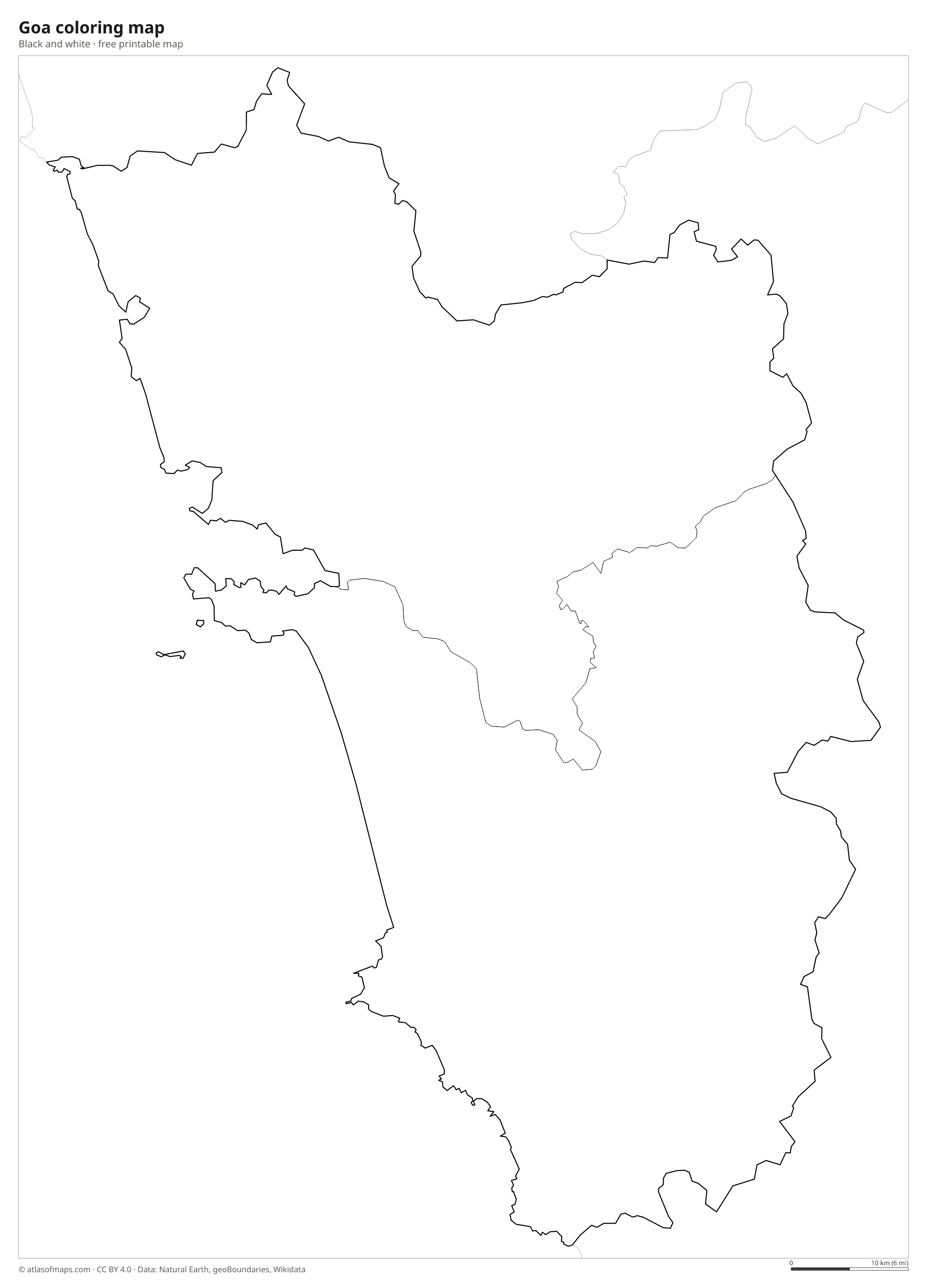 Black-and-white coloring map of Goa