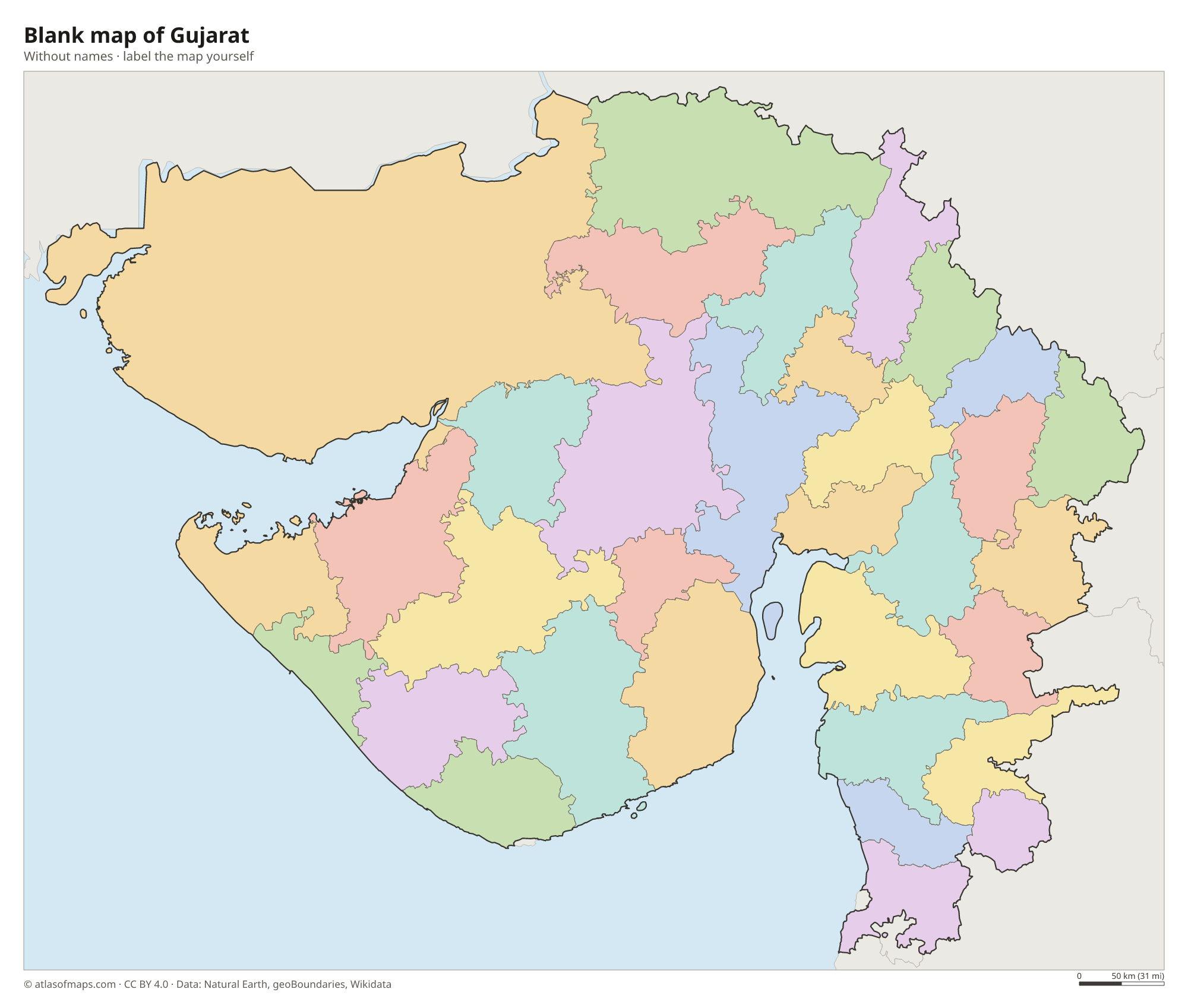 Blank map of Gujarat without names