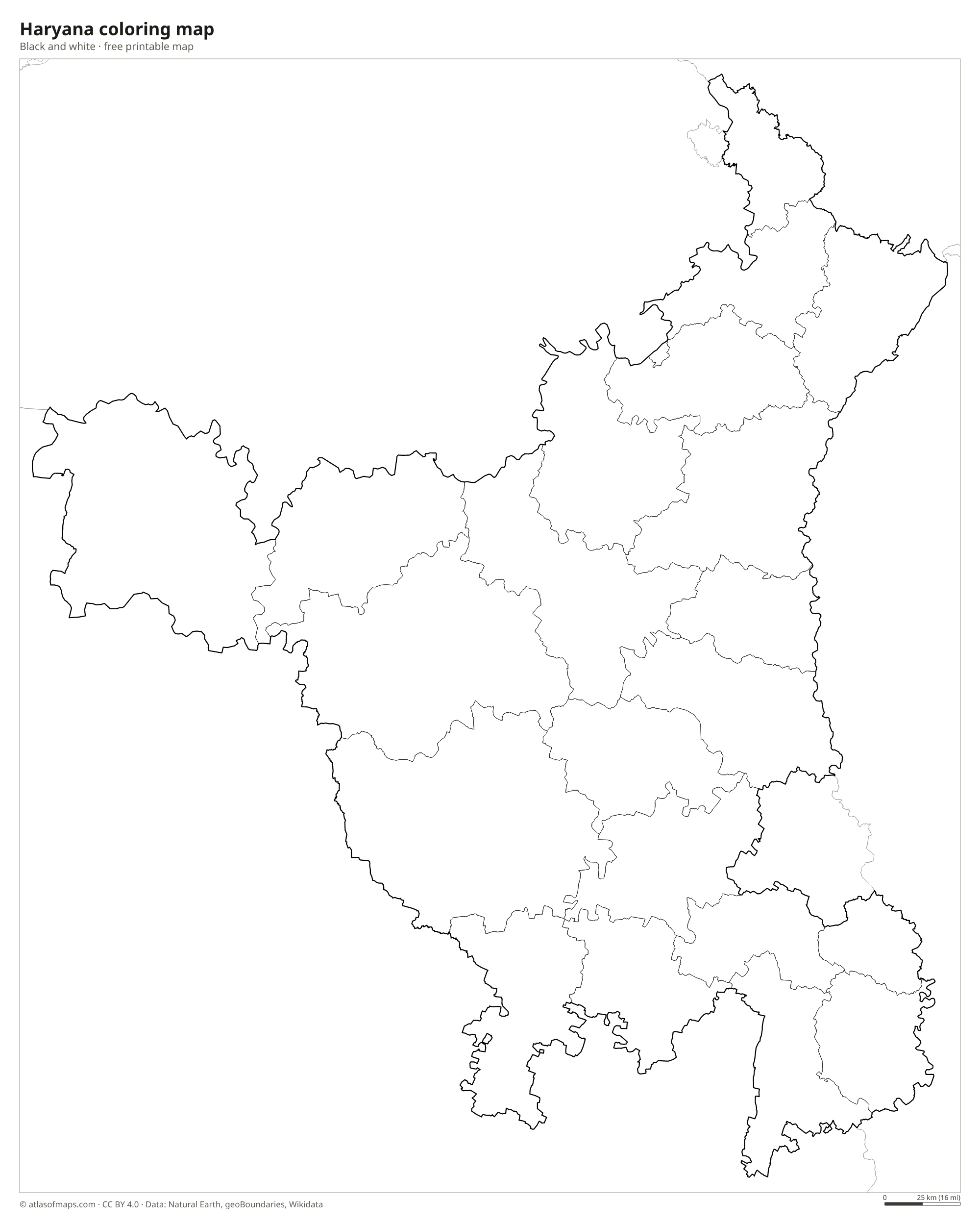 Black-and-white coloring map of Haryana