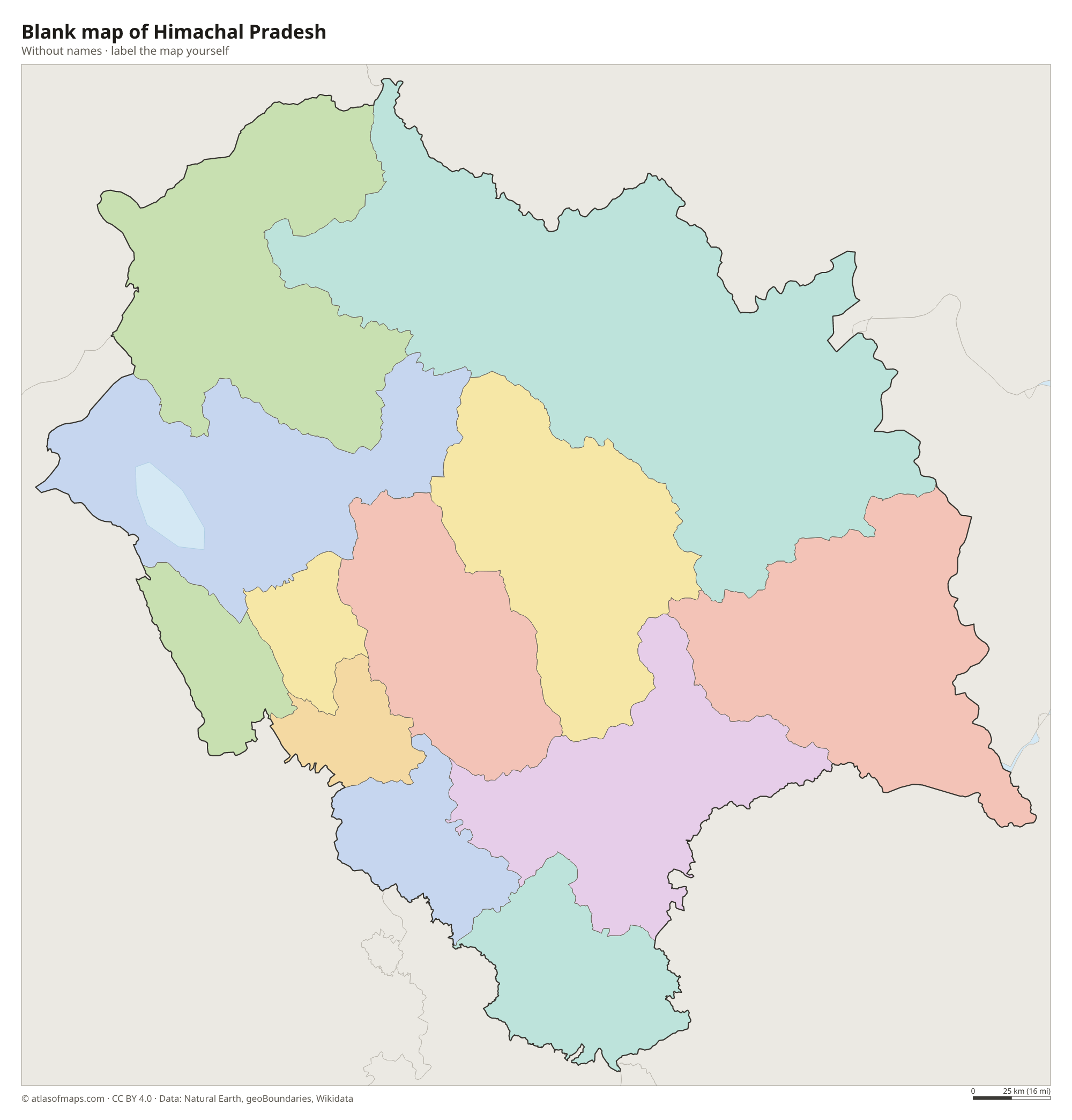 Blank map of Himachal Pradesh without names