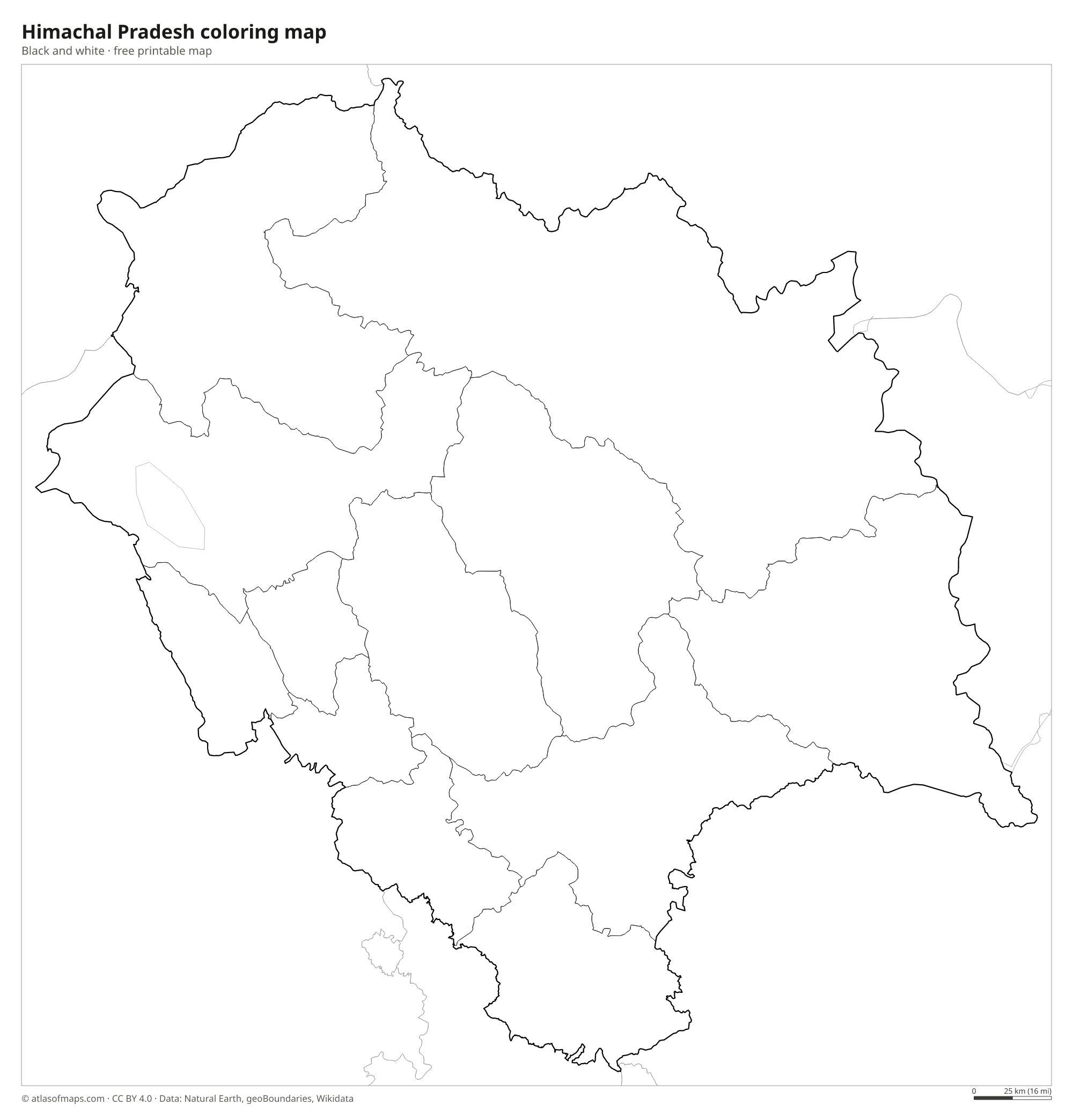 Black-and-white coloring map of Himachal Pradesh