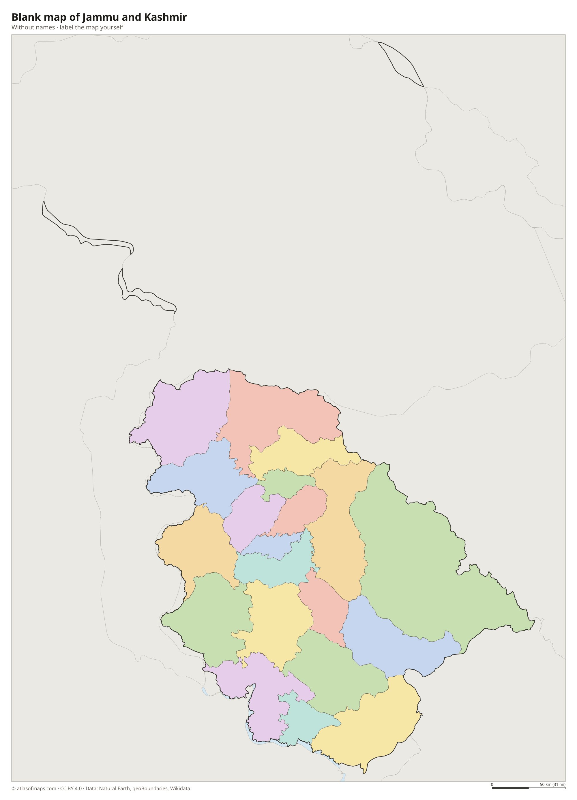 Blank map of Jammu and Kashmir without names