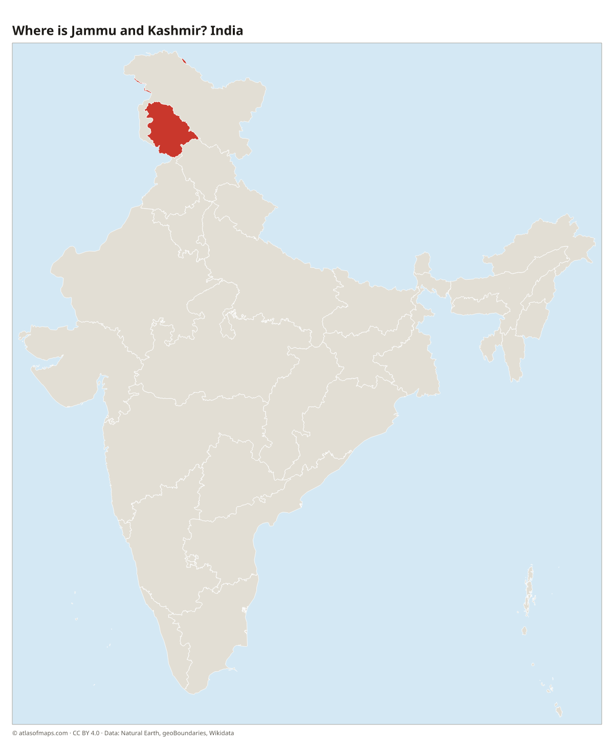 Location of Jammu and Kashmir in India