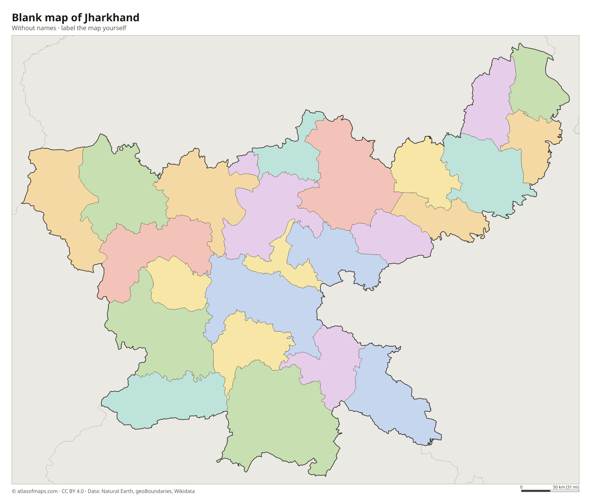 Blank map of Jharkhand without names