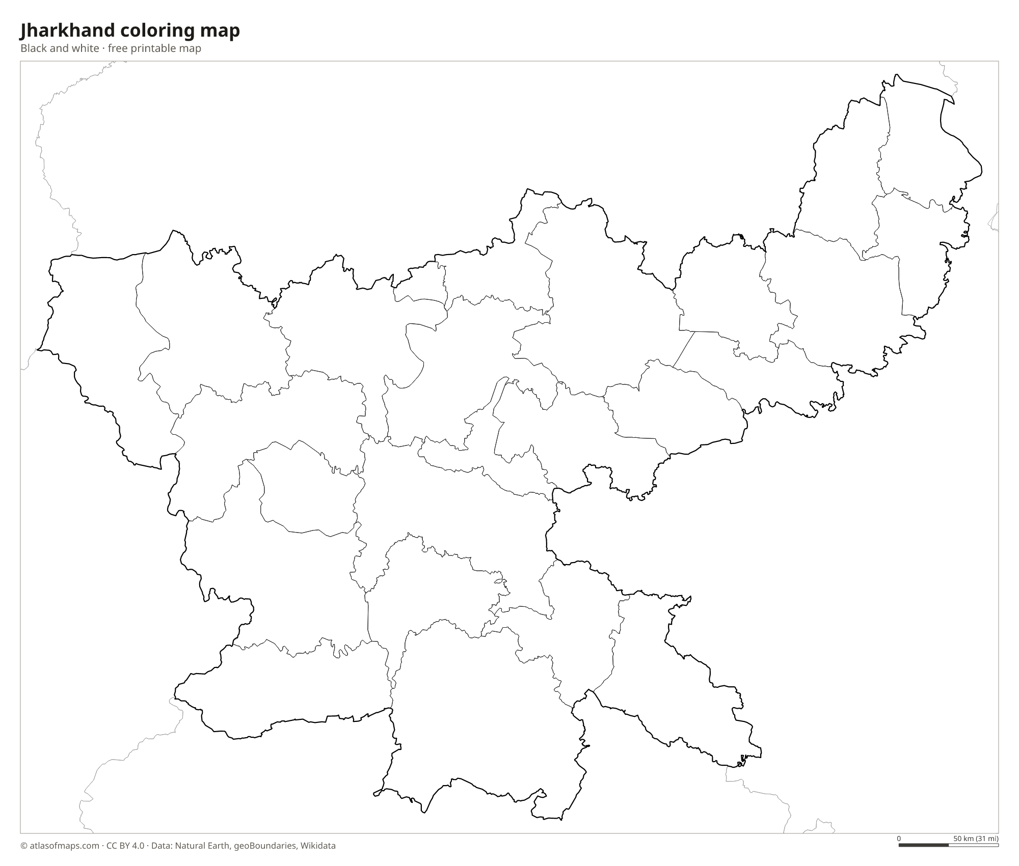 Black-and-white coloring map of Jharkhand
