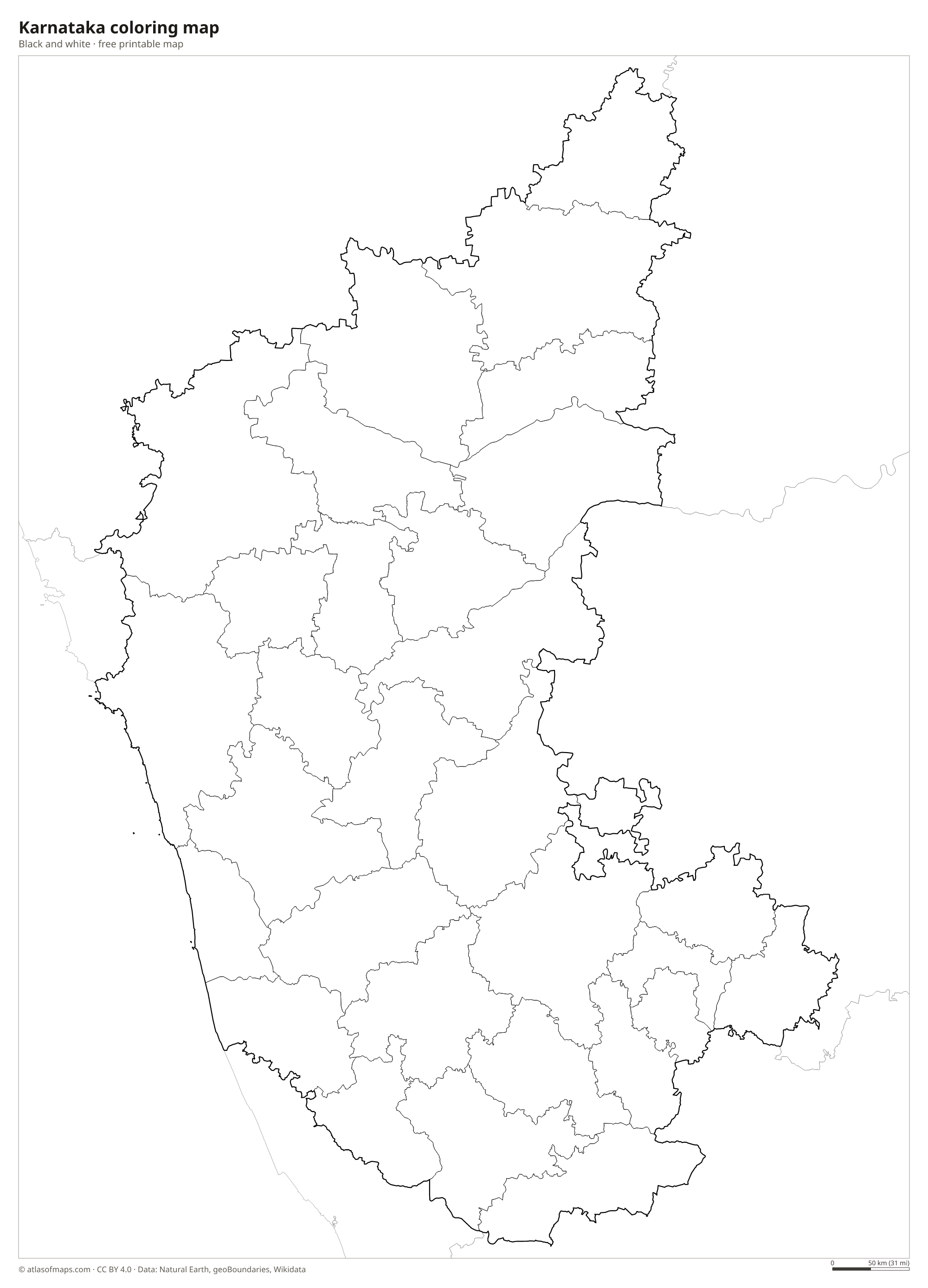 Black-and-white coloring map of Karnataka