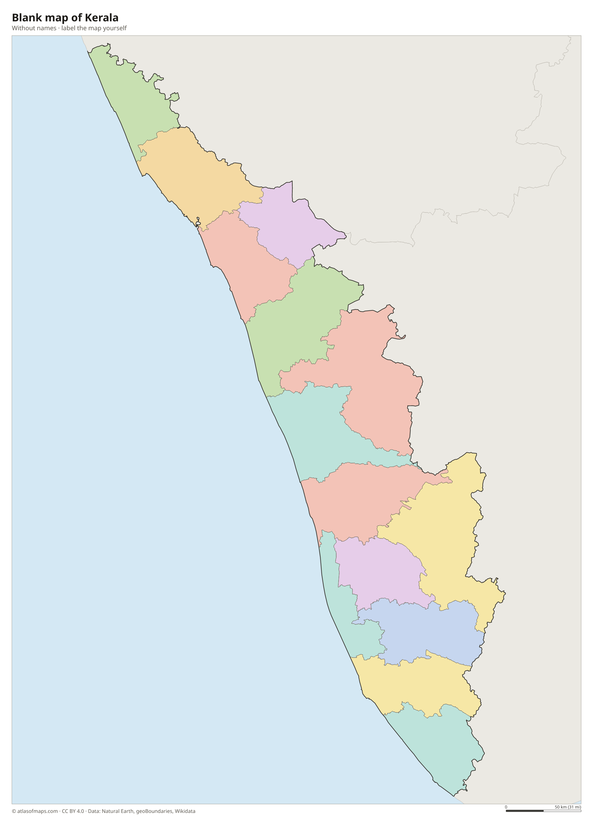 Blank map of Kerala without names